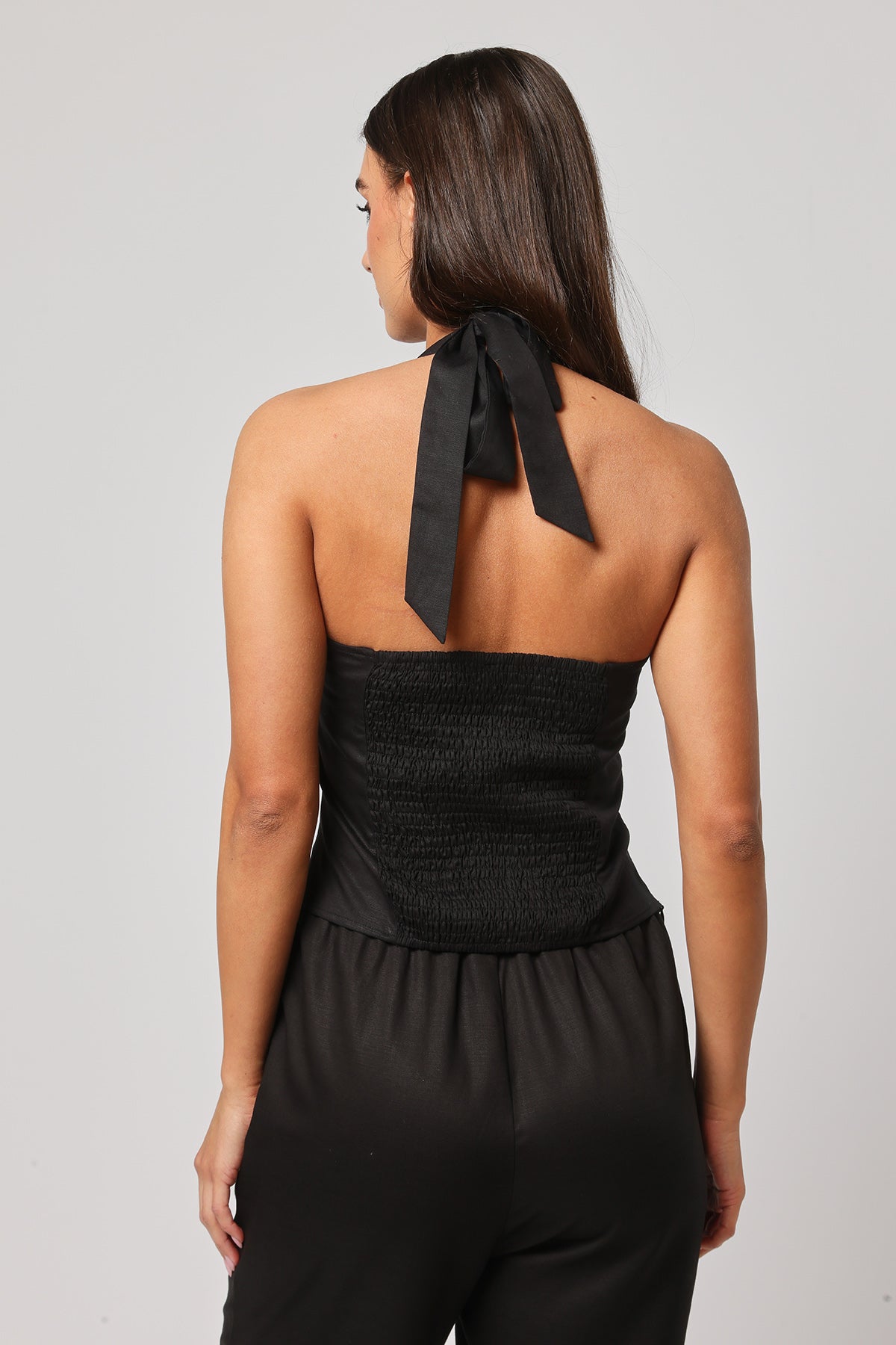 Black Halter Neck Tie-Up Top