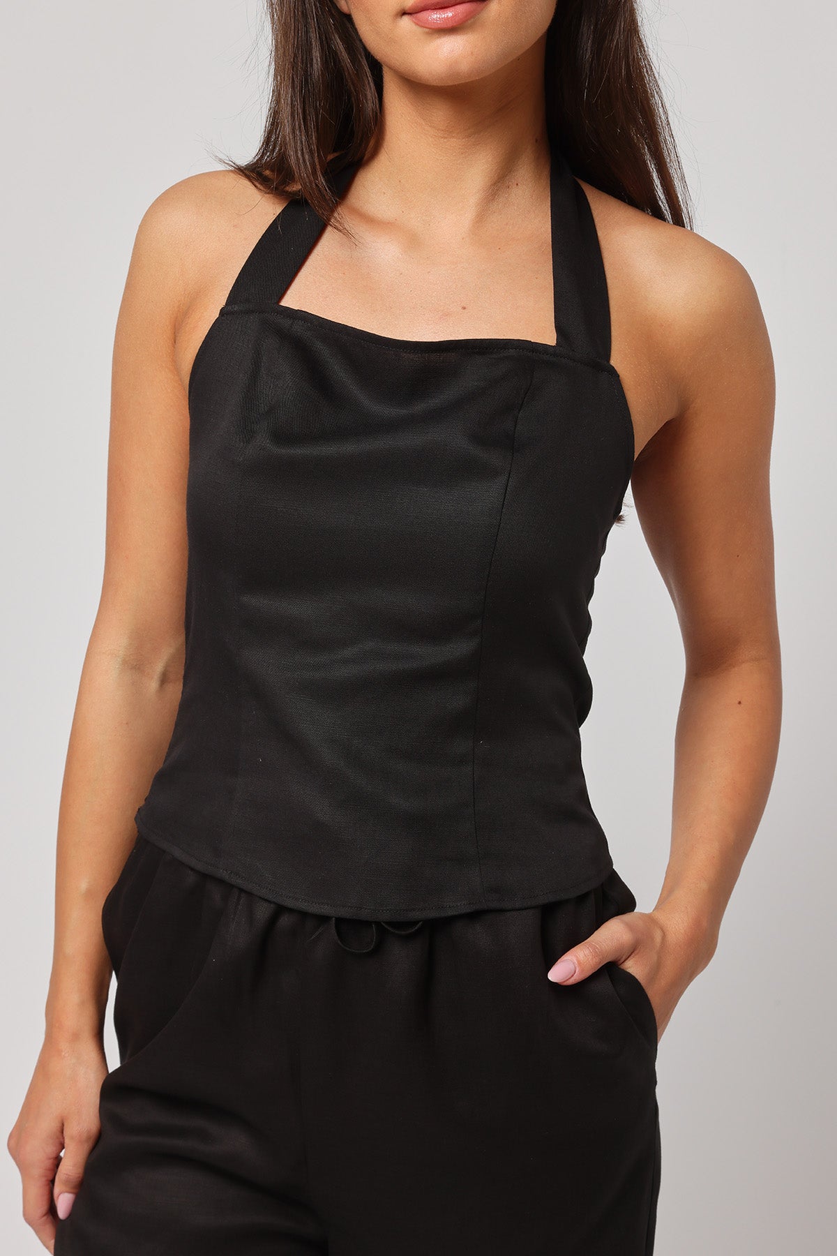 Buy Black Halter Neck Tie-Up Top by Ashita Fernandes for Women online at ScrollnShops