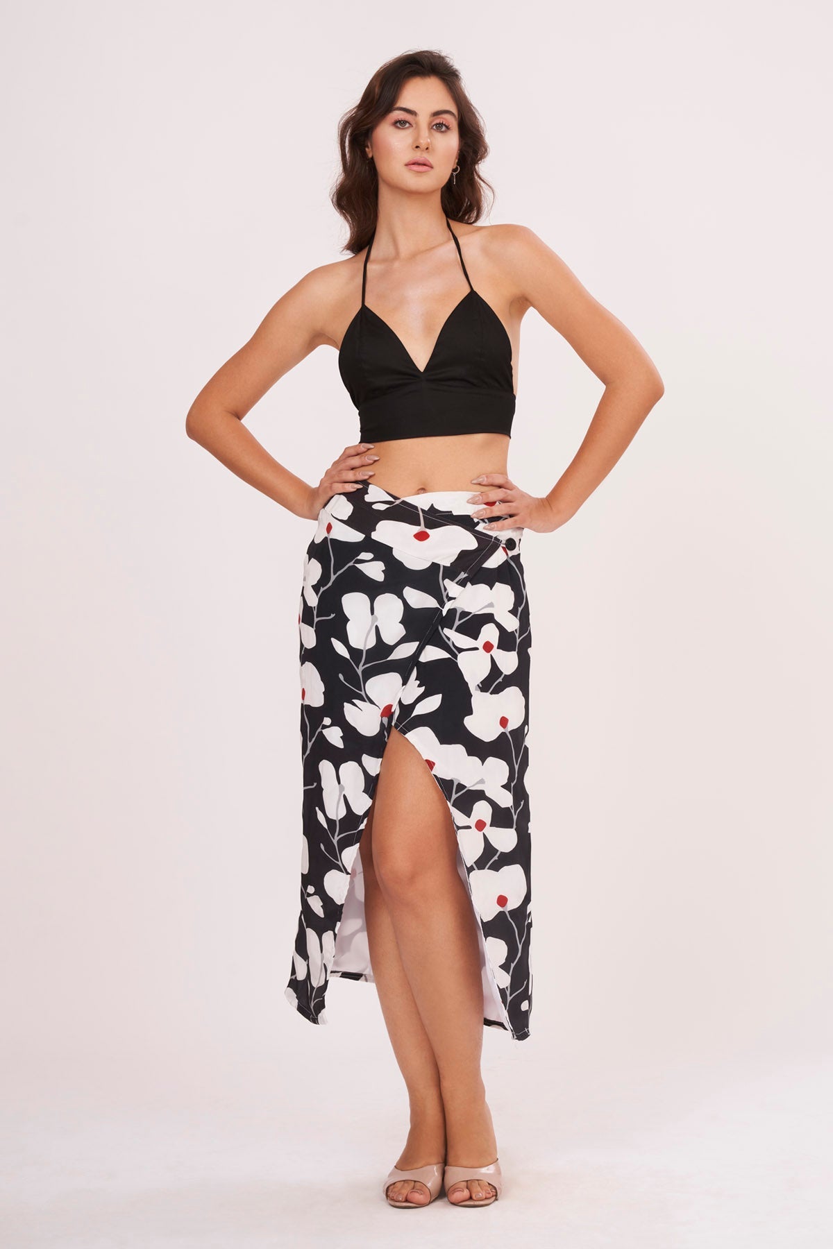 Buy Designer Black Halter Neck Top & Skirt Set for Women Online