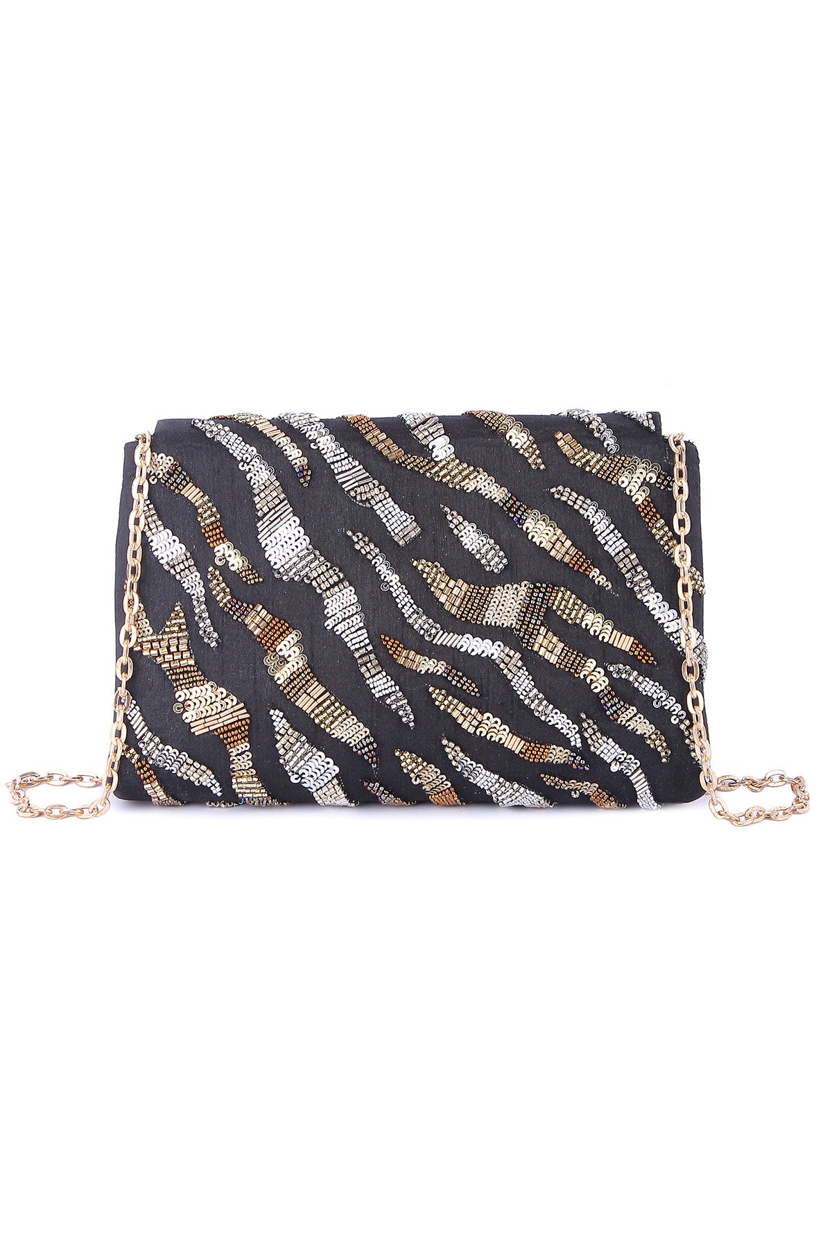 Black Raw Silk Clutch & Sling