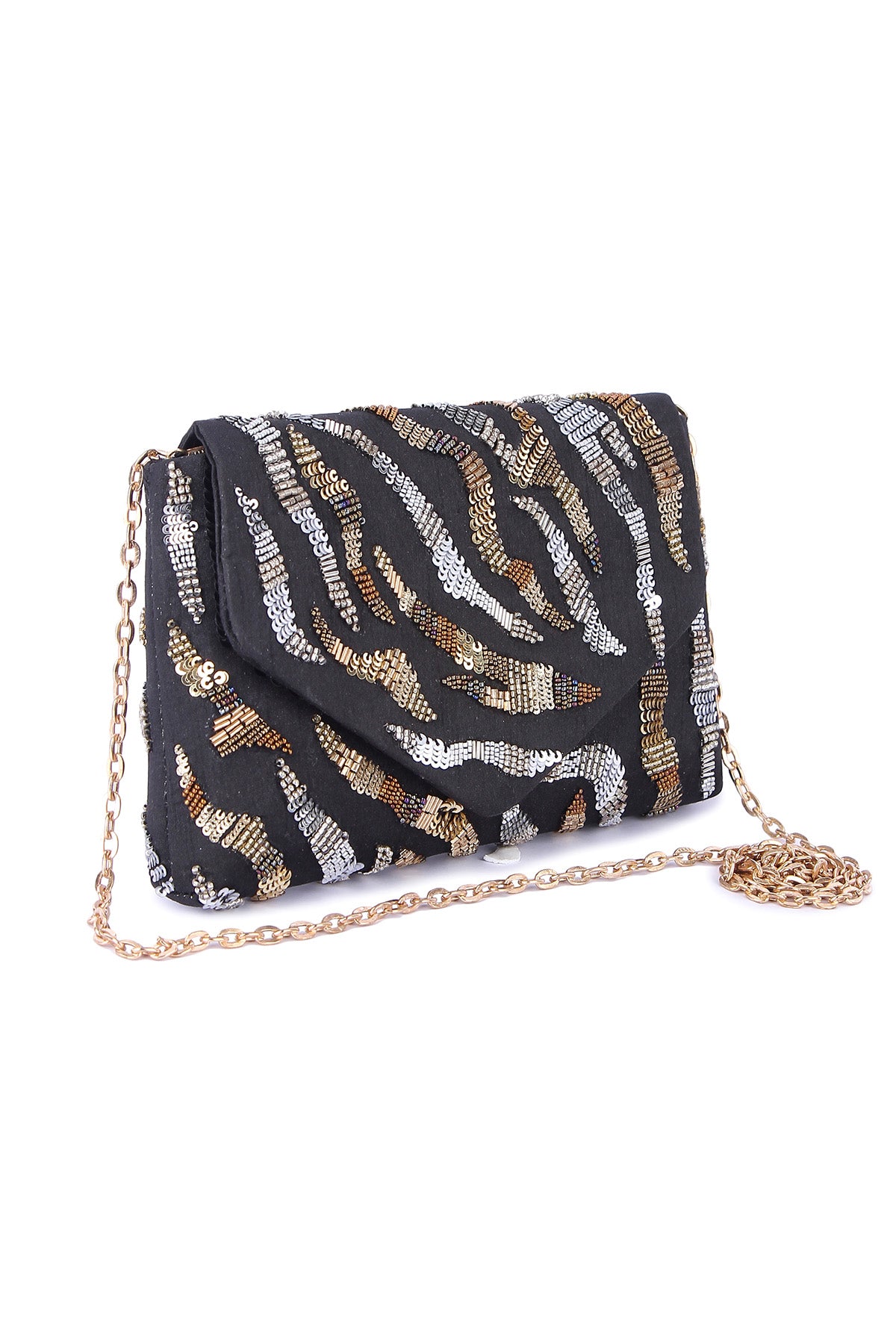 Black Raw Silk Clutch & Sling