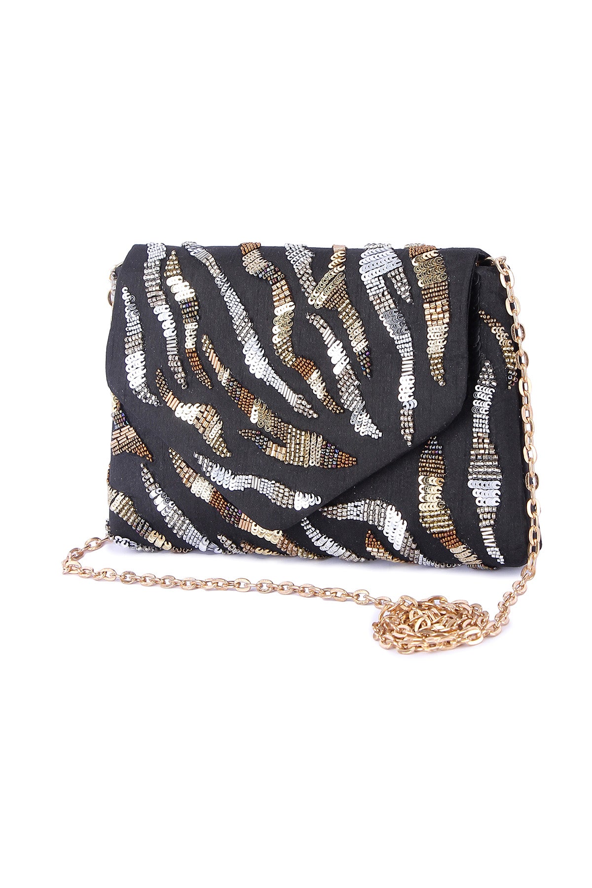 Black Raw Silk Clutch & Sling