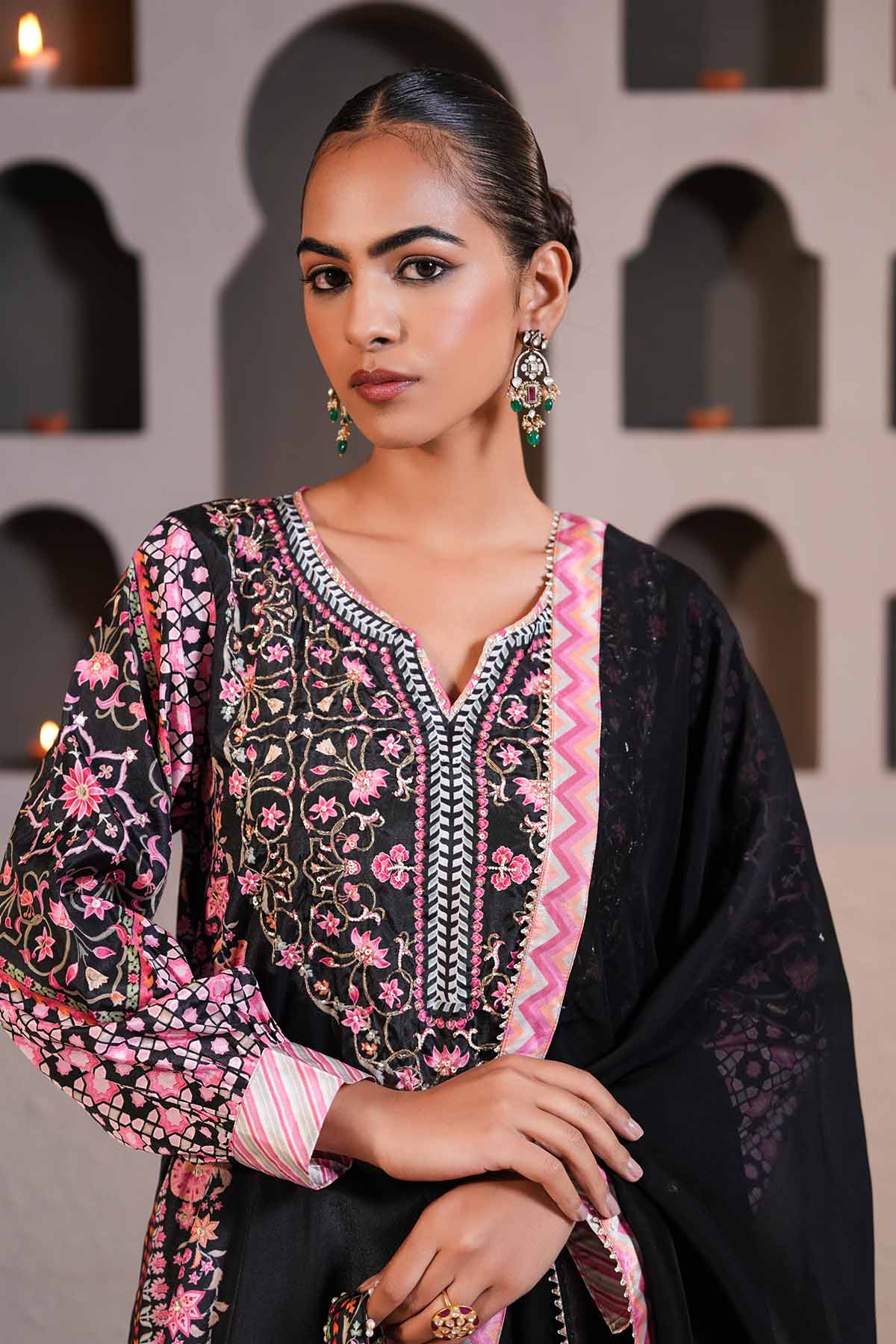 Black Hand Embroidered Kurta