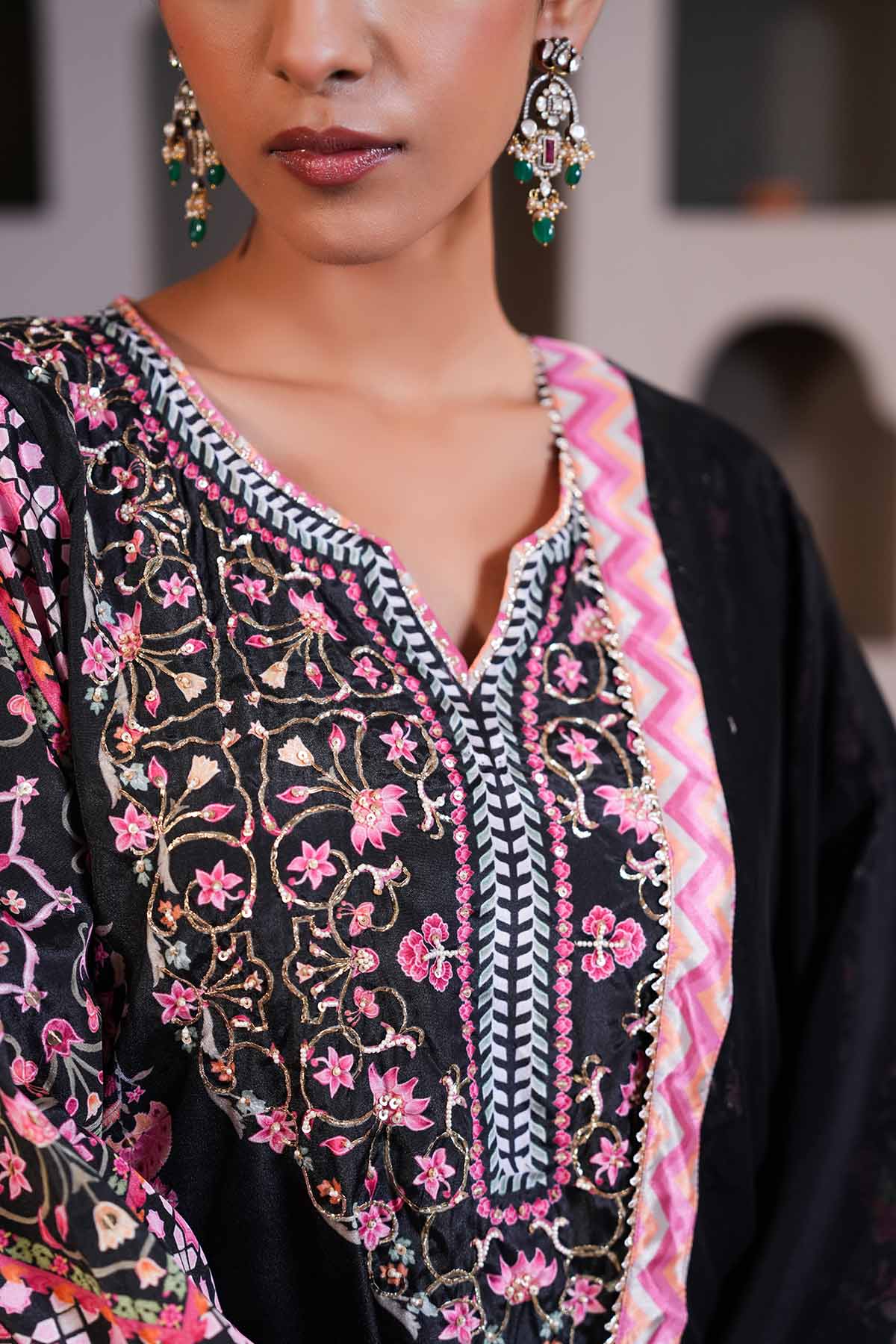 Black Hand Embroidered Kurta