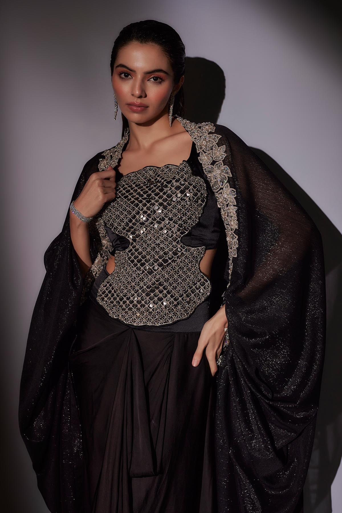 Black Hand Embroidered Skirt Set