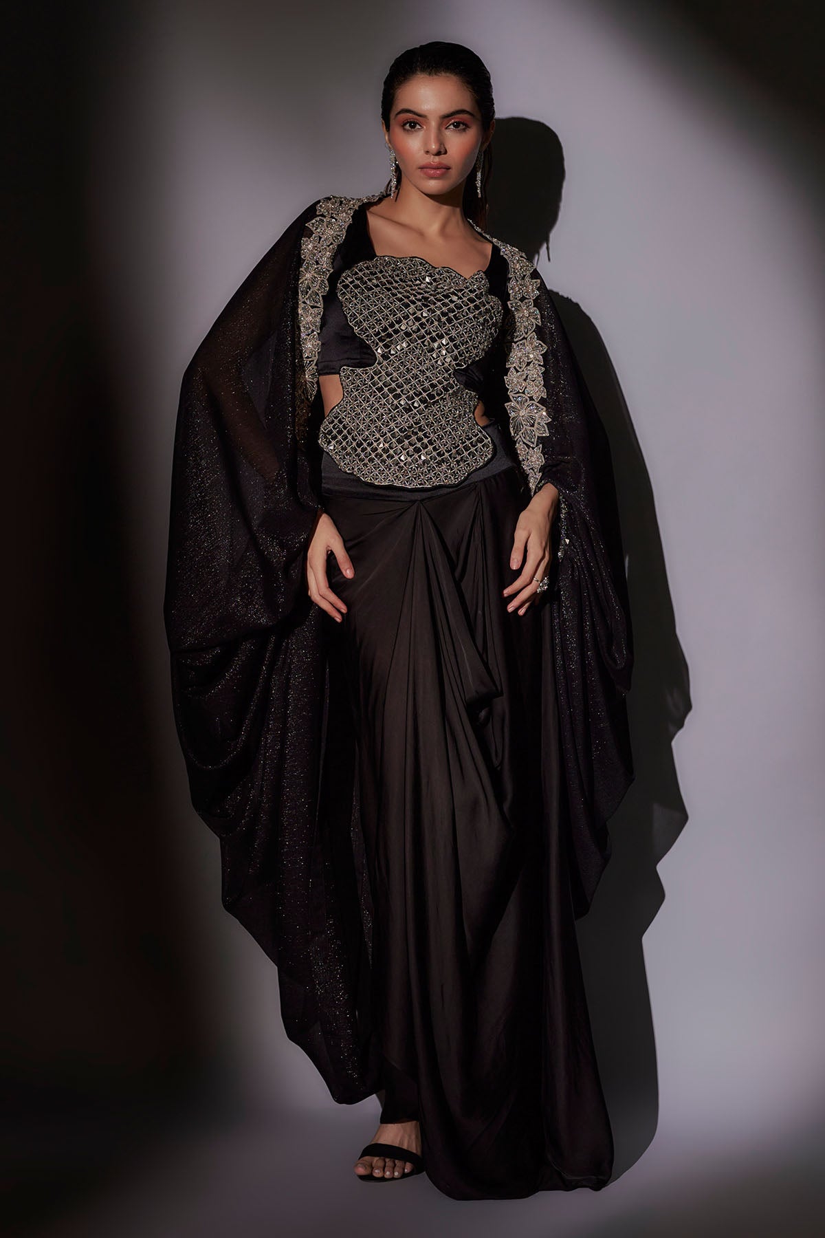 Black Hand Embroidered Skirt Set