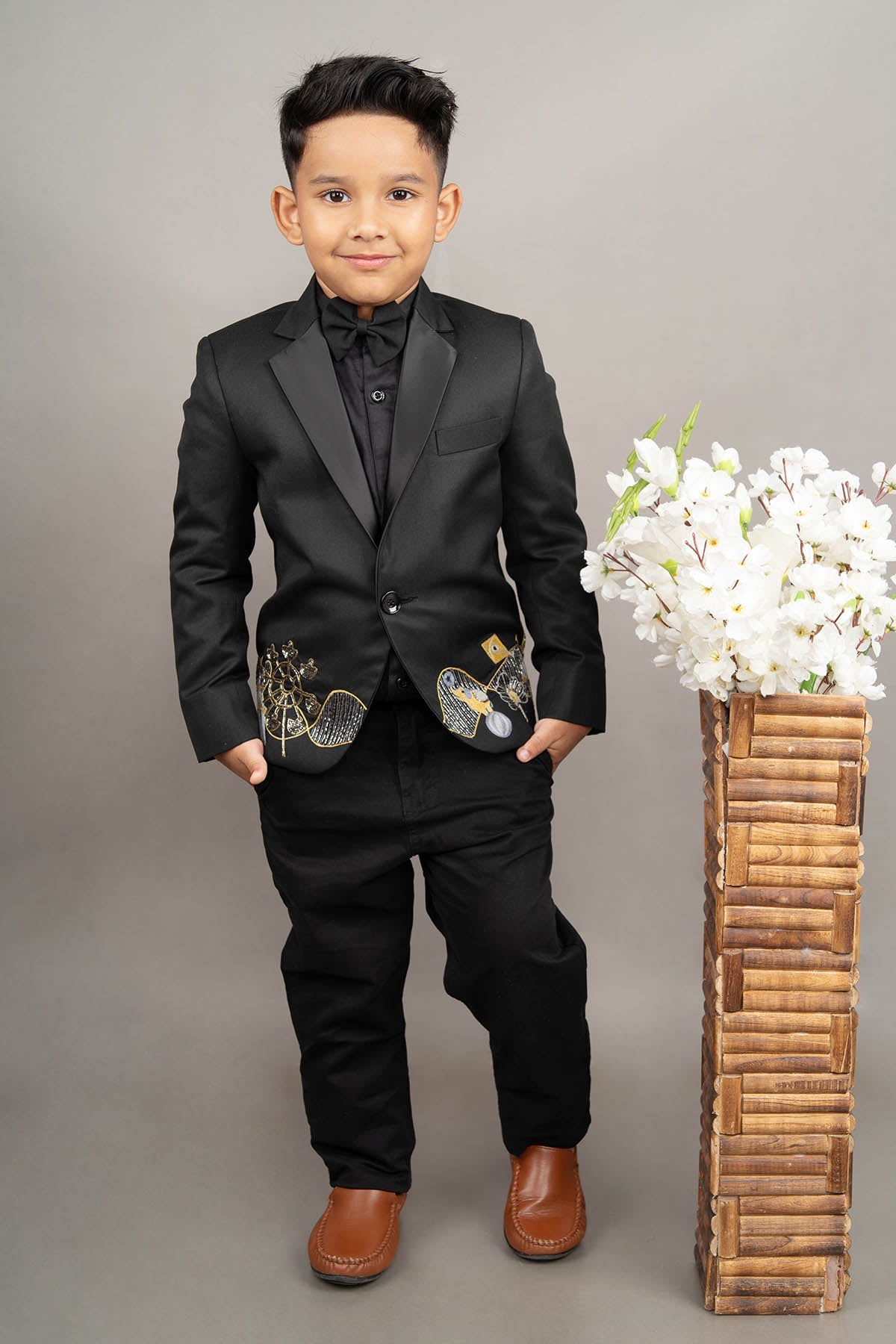 Buy Black Hand Embroidered Suit Set by Little Brats for Boys online at ScrollnShops