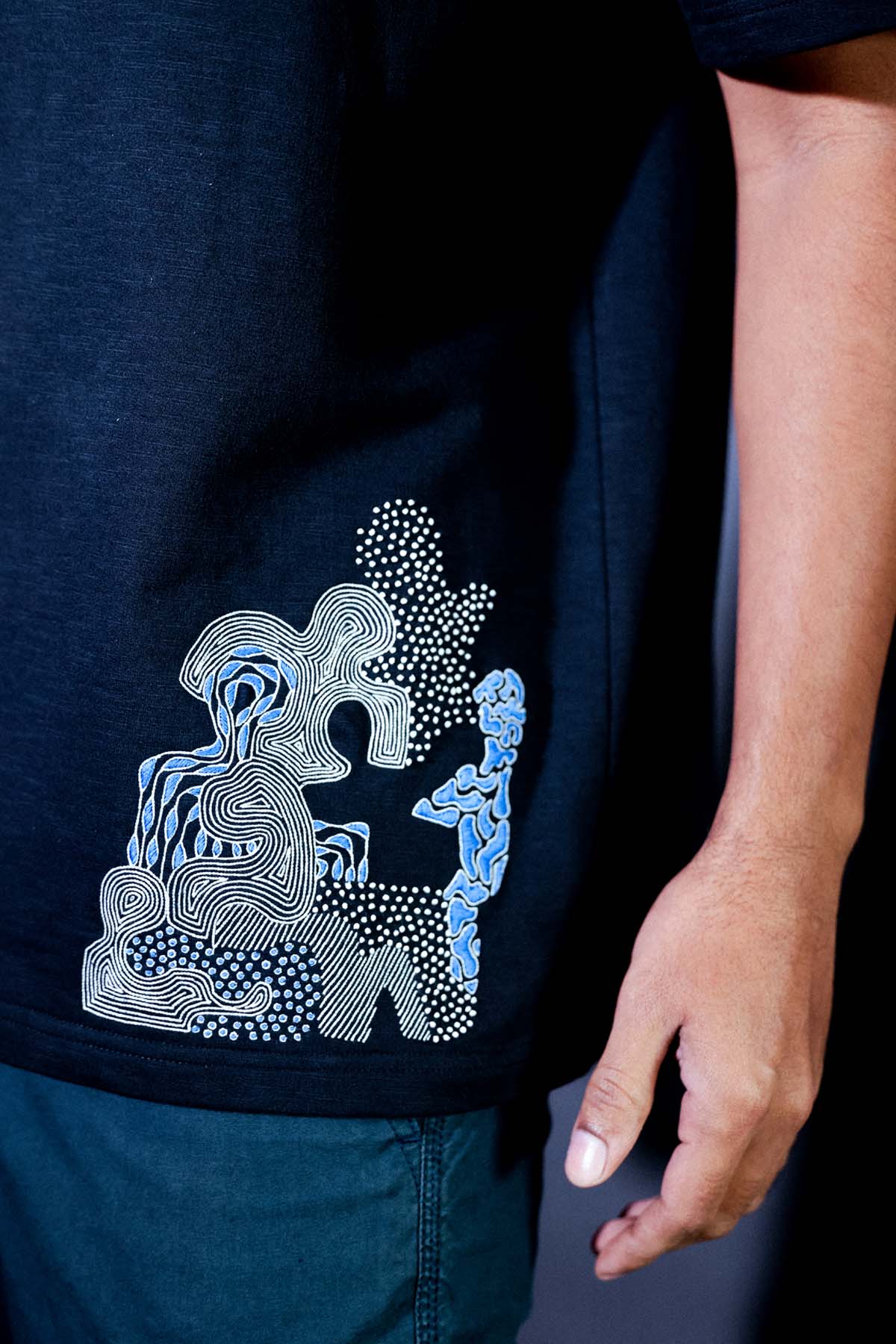 Black Hand Embroidered T-Shirt