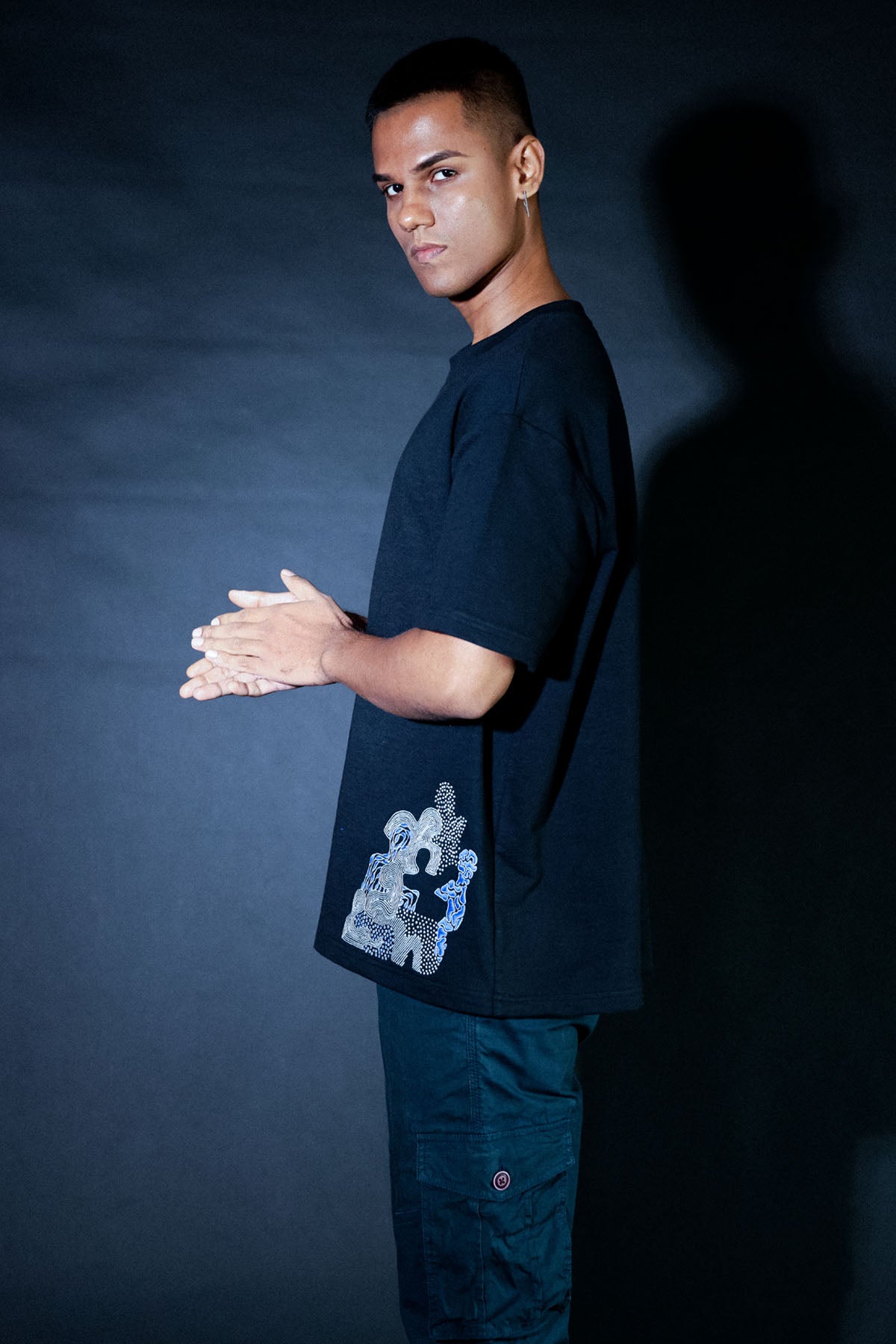 Black Hand Embroidered T-Shirt