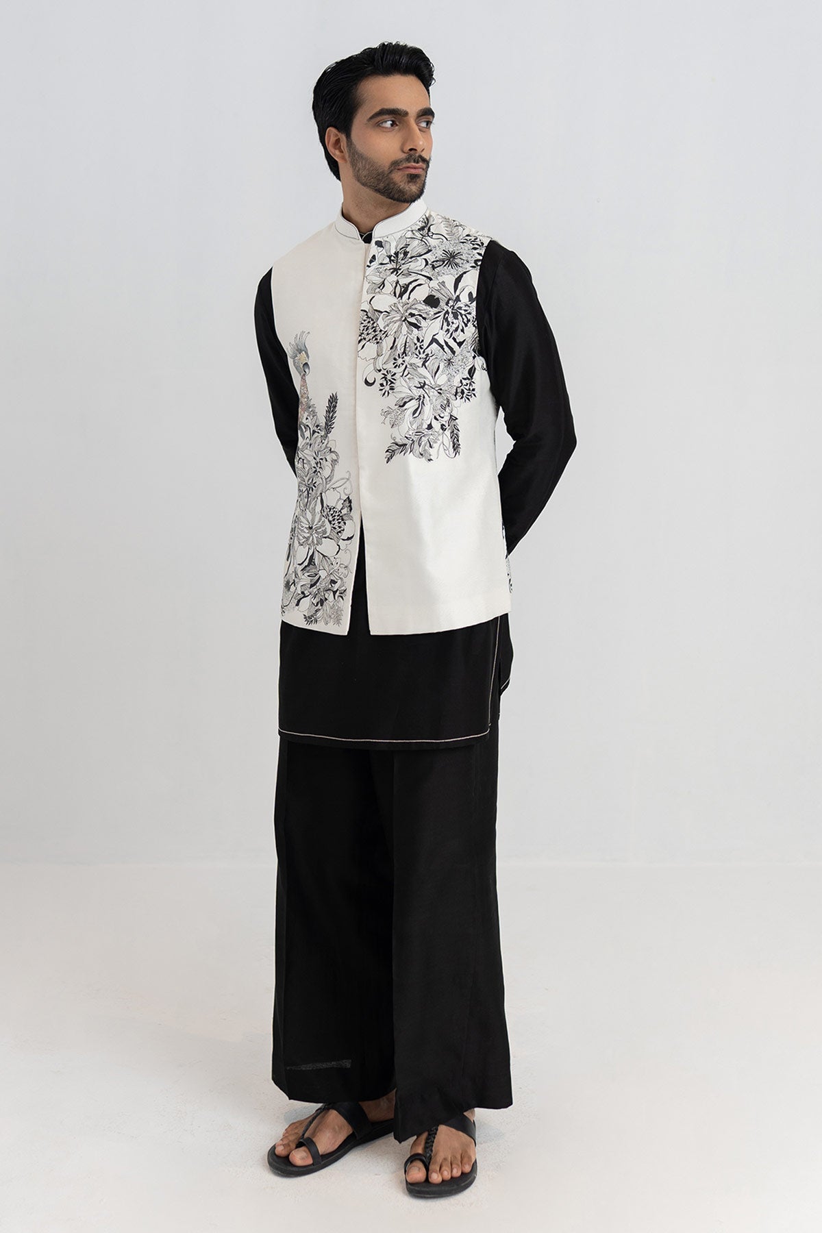 Buy Black Hand Painted Bundi Set for men by Ajiesh Oberoi online available at scrollnshops
