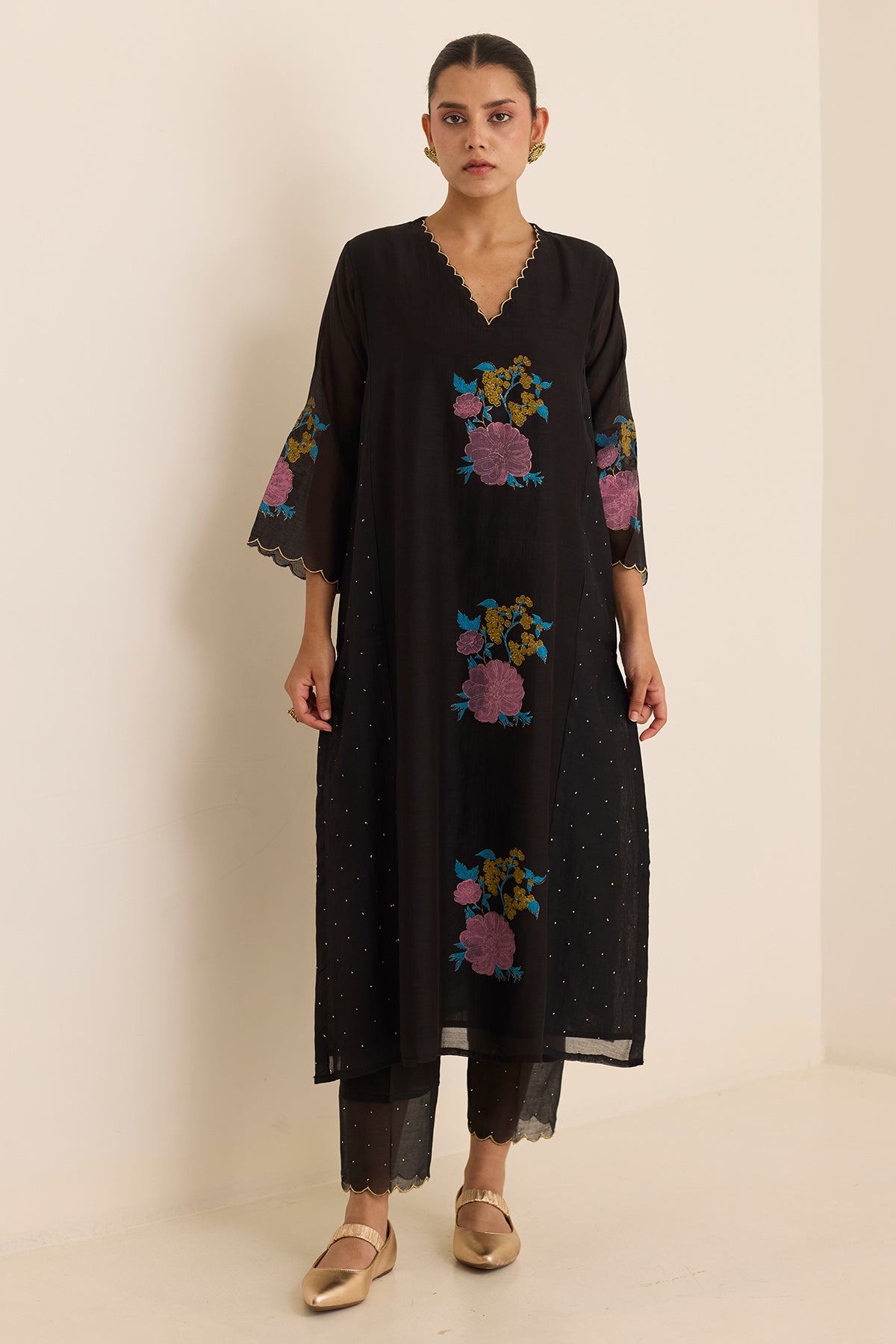 Handblock Print Black Kurta Set