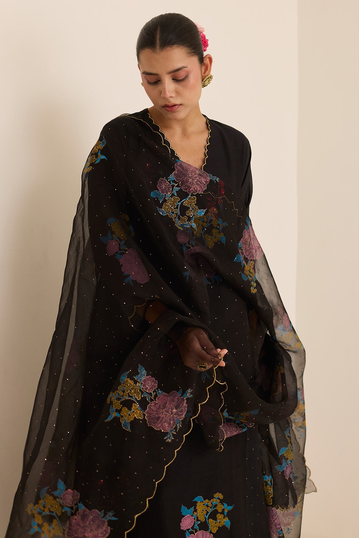 Handblock Print Black Kurta Set