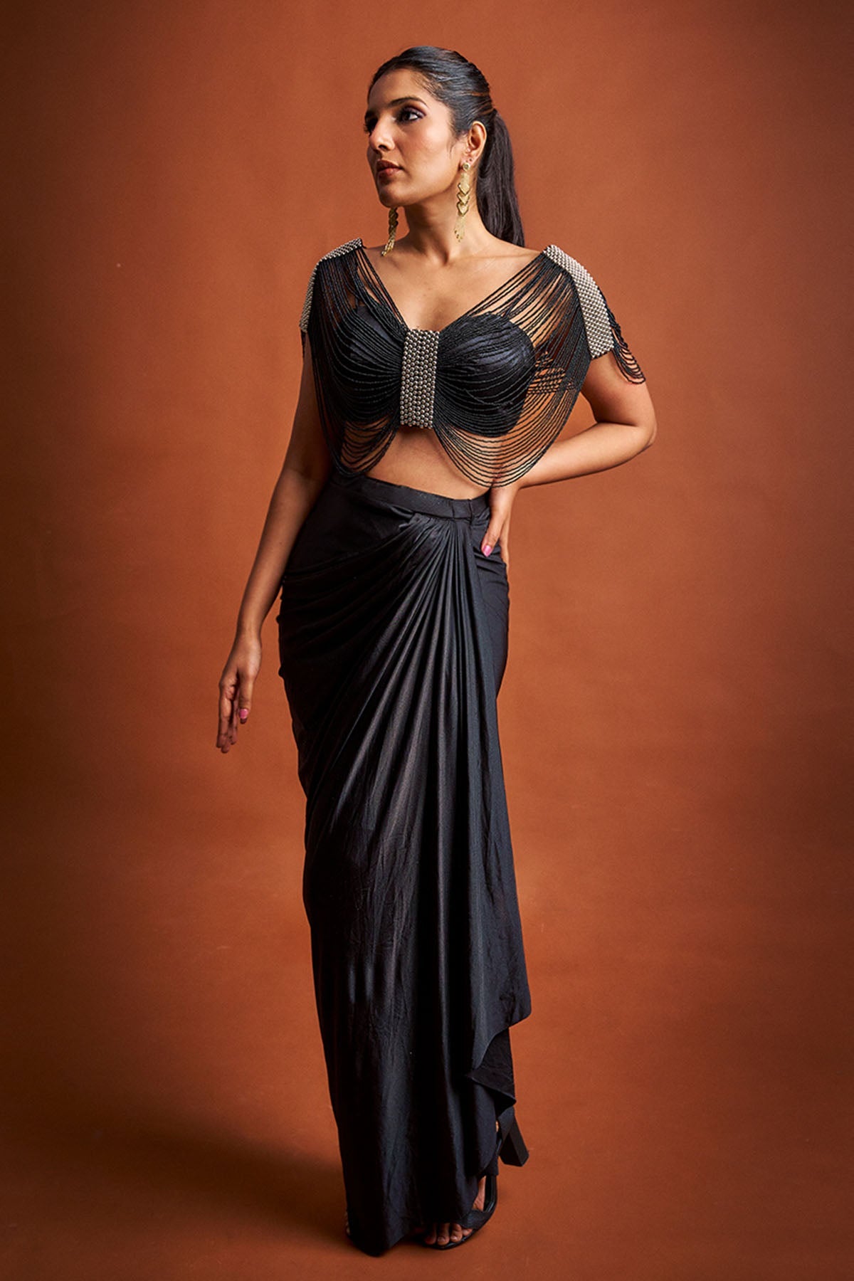 Buy Black Heavy Satin Co-ord Set for women by Ricka Gauba online available at scrollnshops