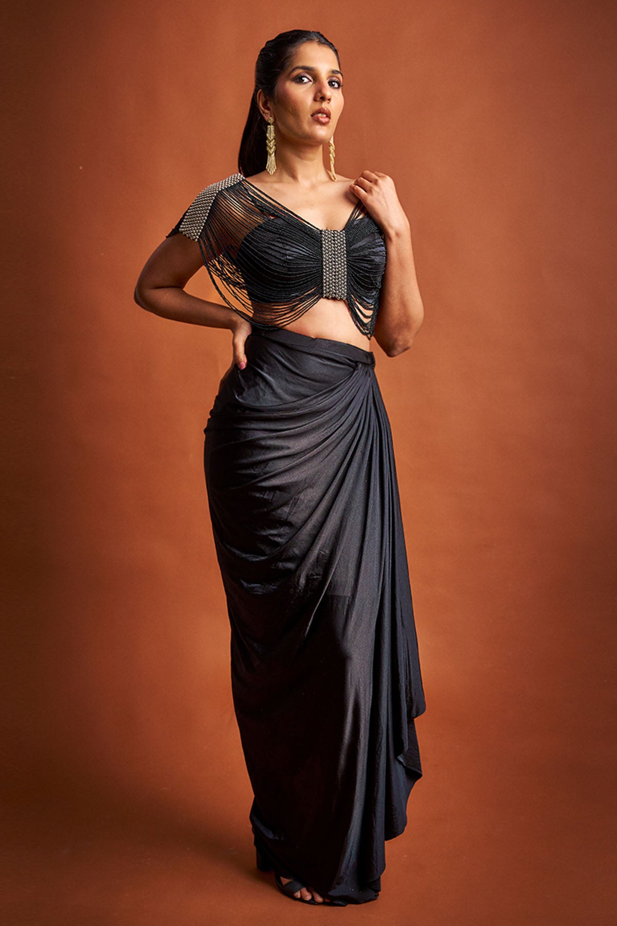 Black Heavy Satin Co-ord Set