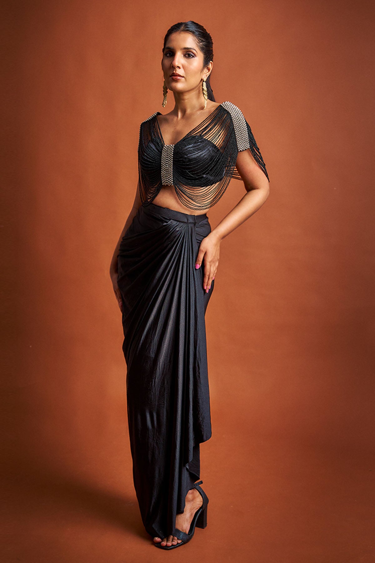 Black Heavy Satin Co-ord Set
