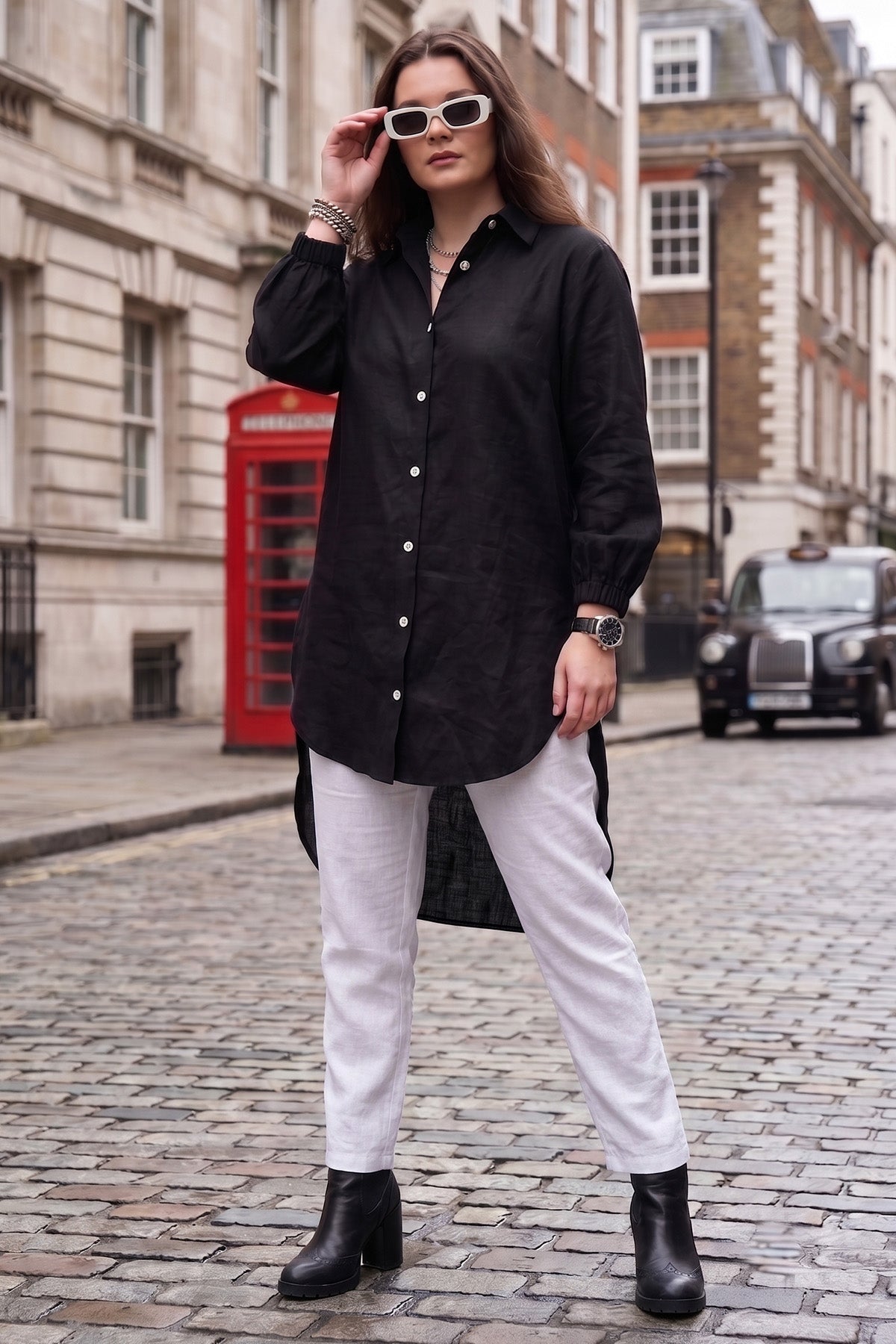 Black High Low Buttoned Shirt
