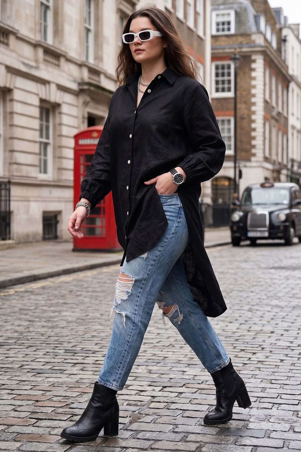 Black High Low Buttoned Shirt