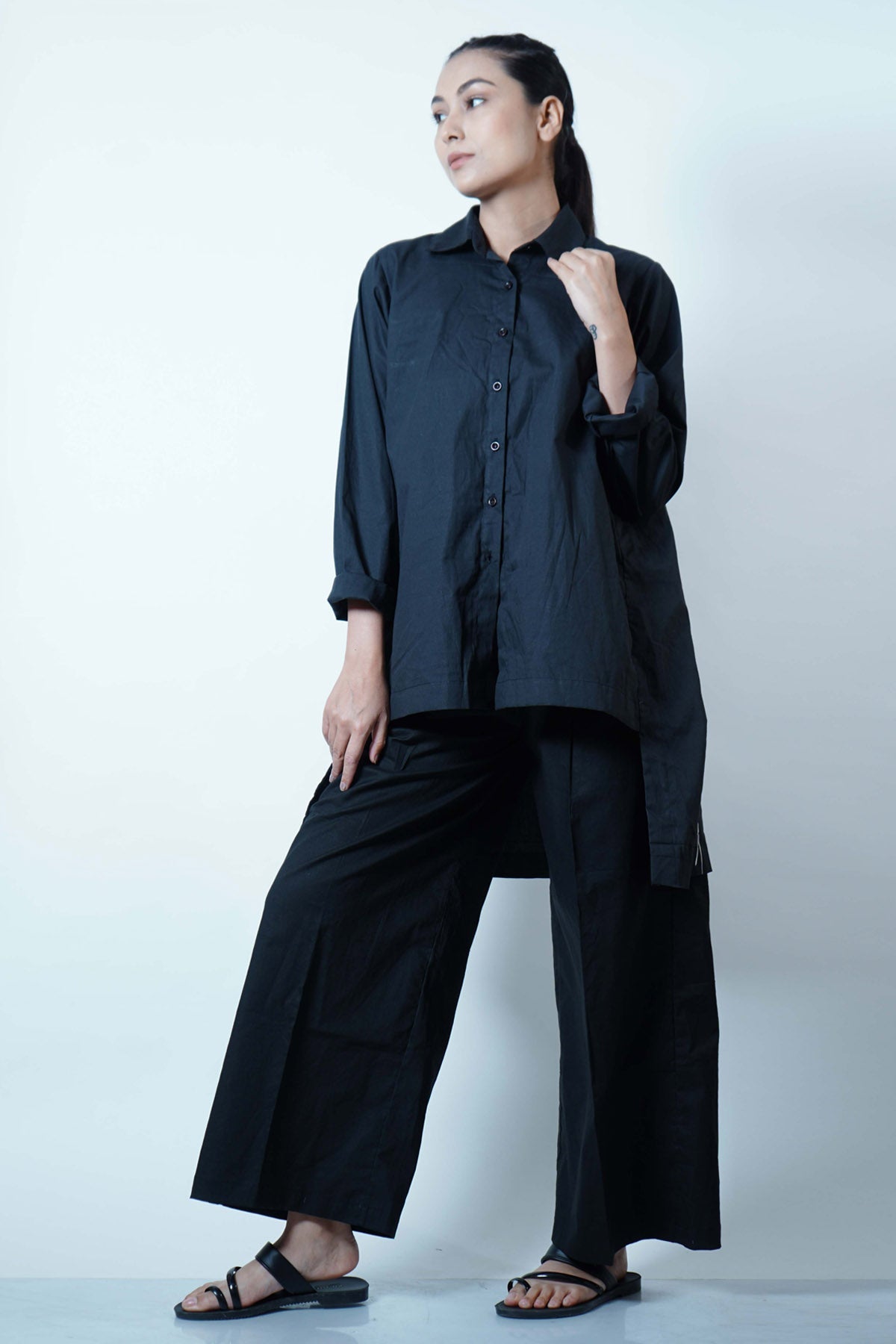 Buy Jaza Black High Low Top & Pants For Women Available online at ScrollnShops