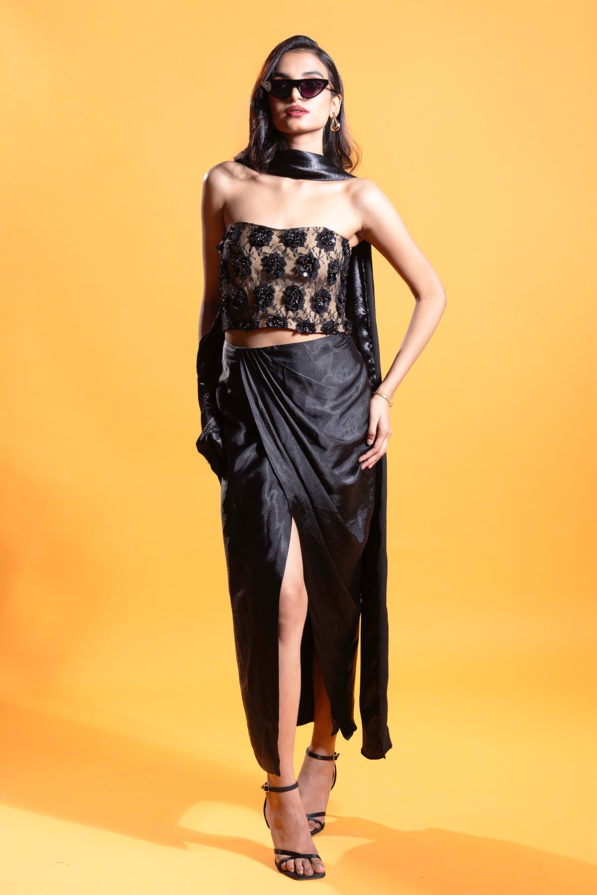 Buy Black High Slit Draped Skirt by Smita Shrinivas for women online at ScrollnShops