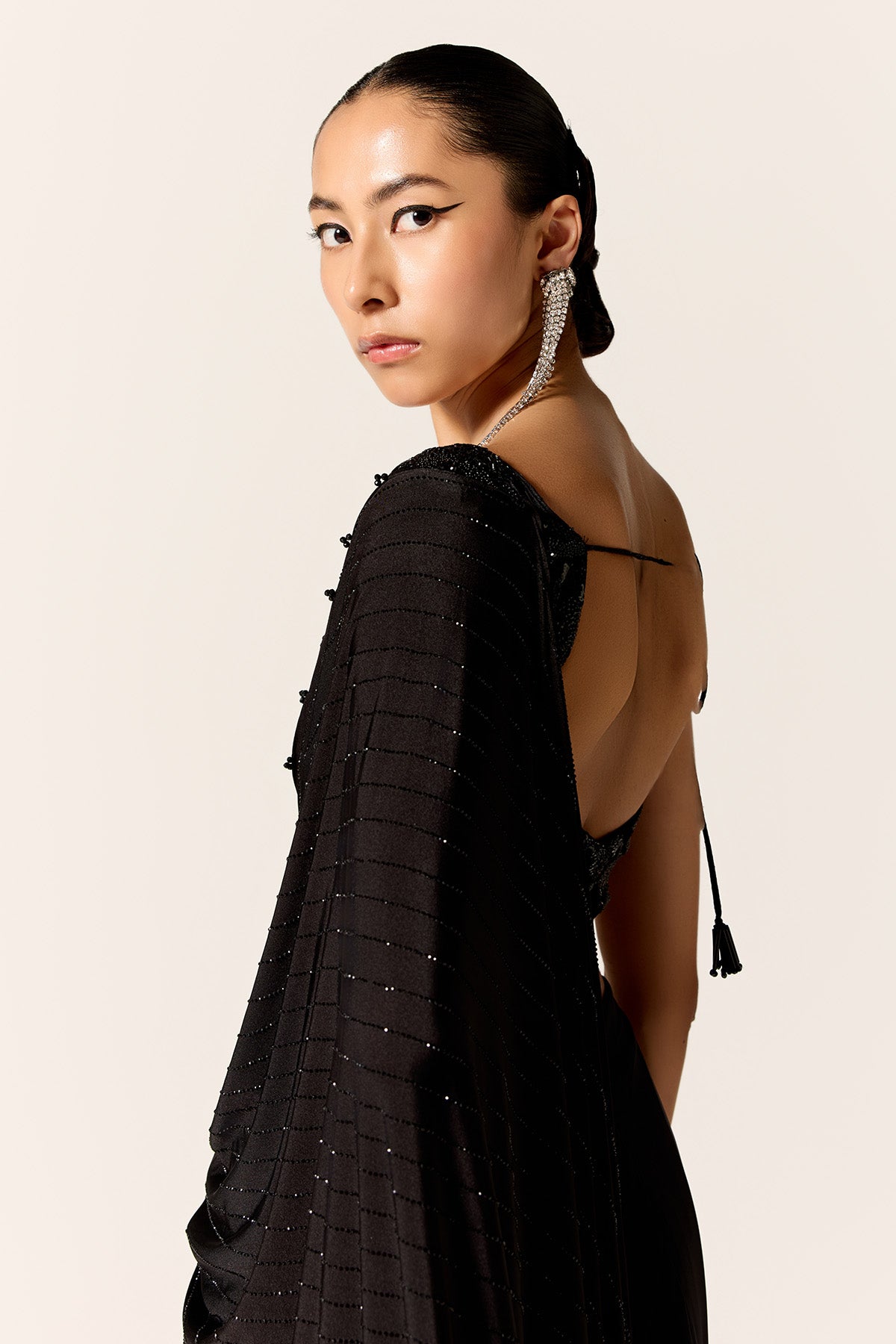 Black High Slit Pre-Draped Saree