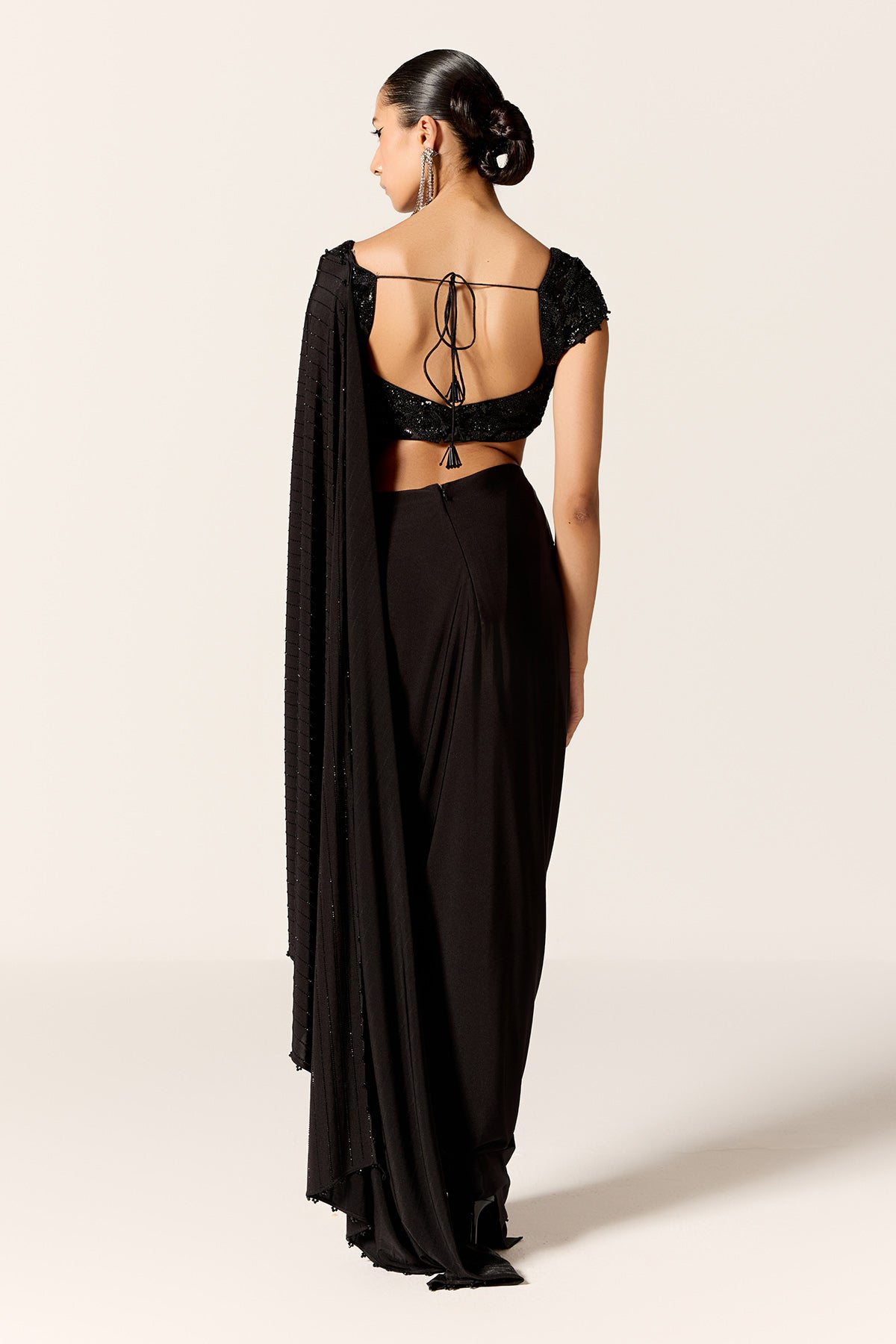 Black High Slit Pre-Draped Saree