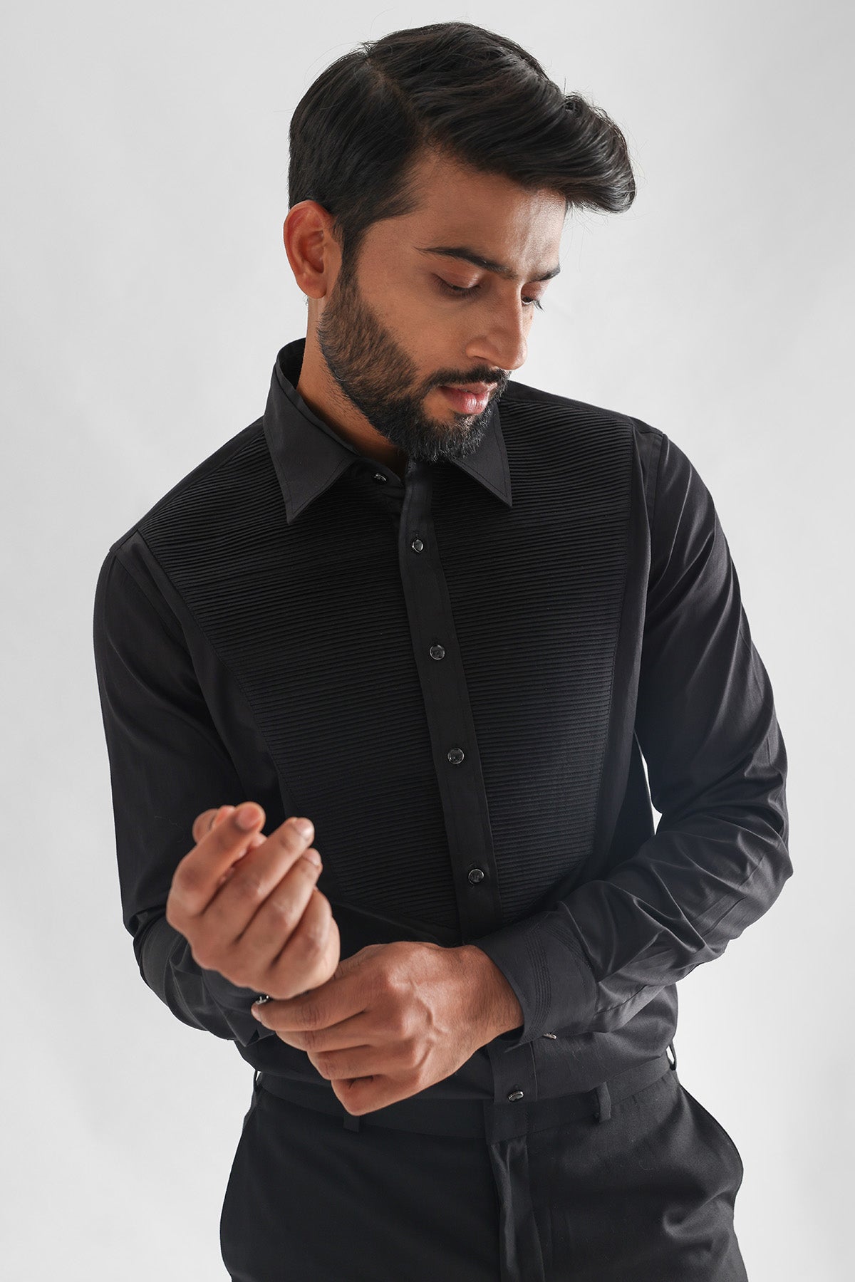 Black Horizontal Pintucks Shirt