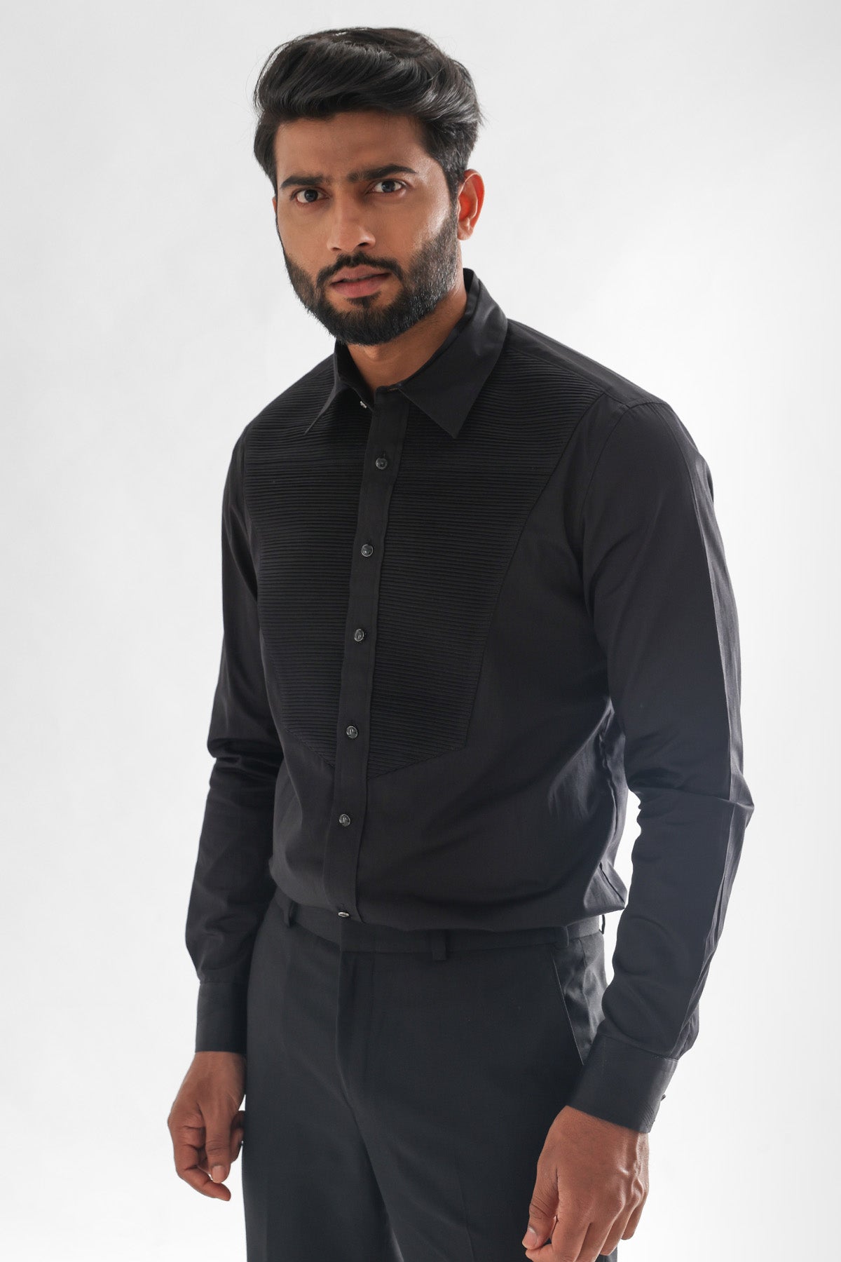 Black Horizontal Pintucks Shirt