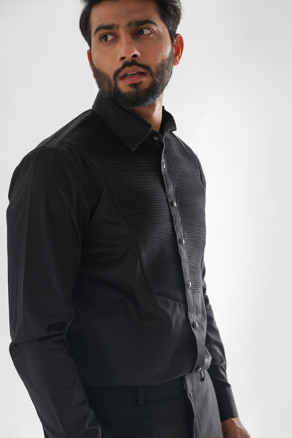 Black Horizontal Pintucks Shirt