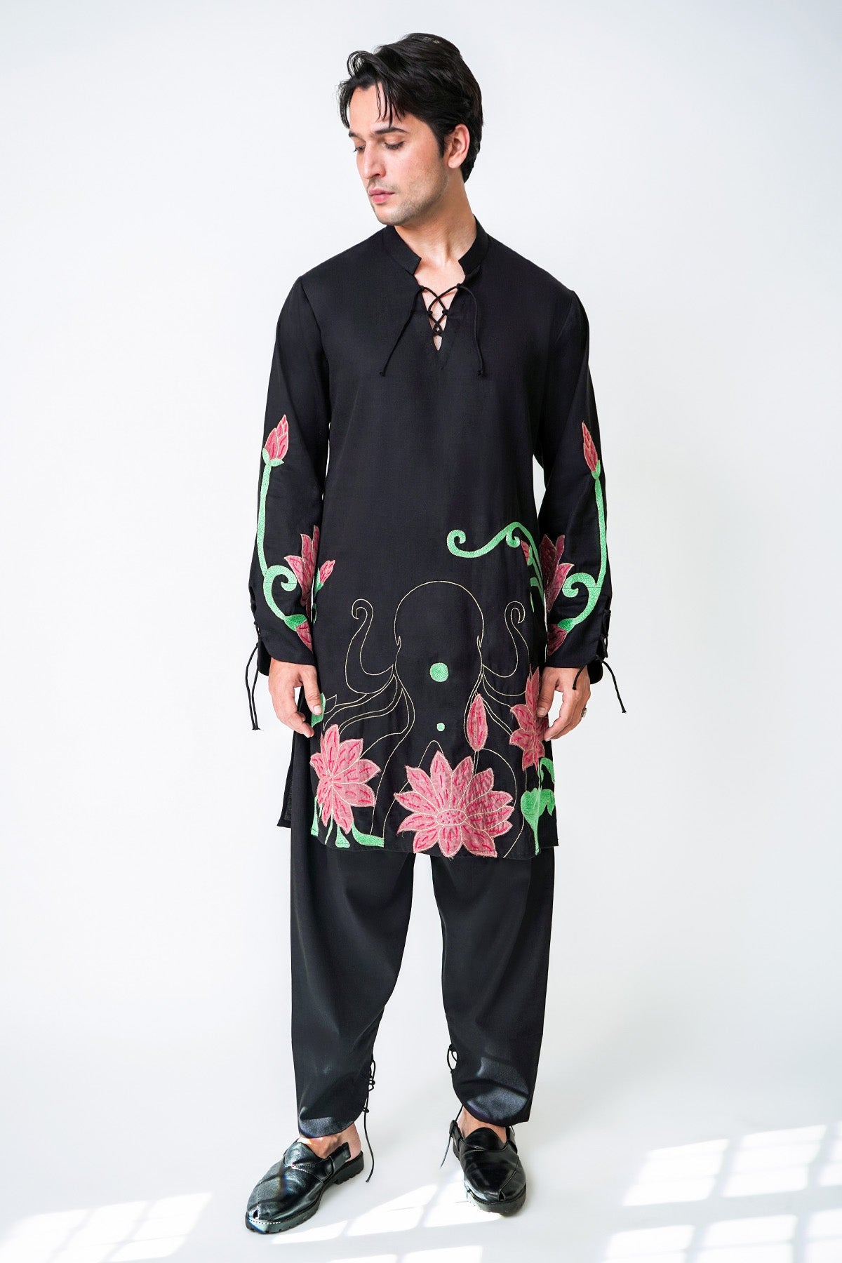 Buy Black Irish Cotton Kurta Set for men by House of Sheriff online available at scrollnshops