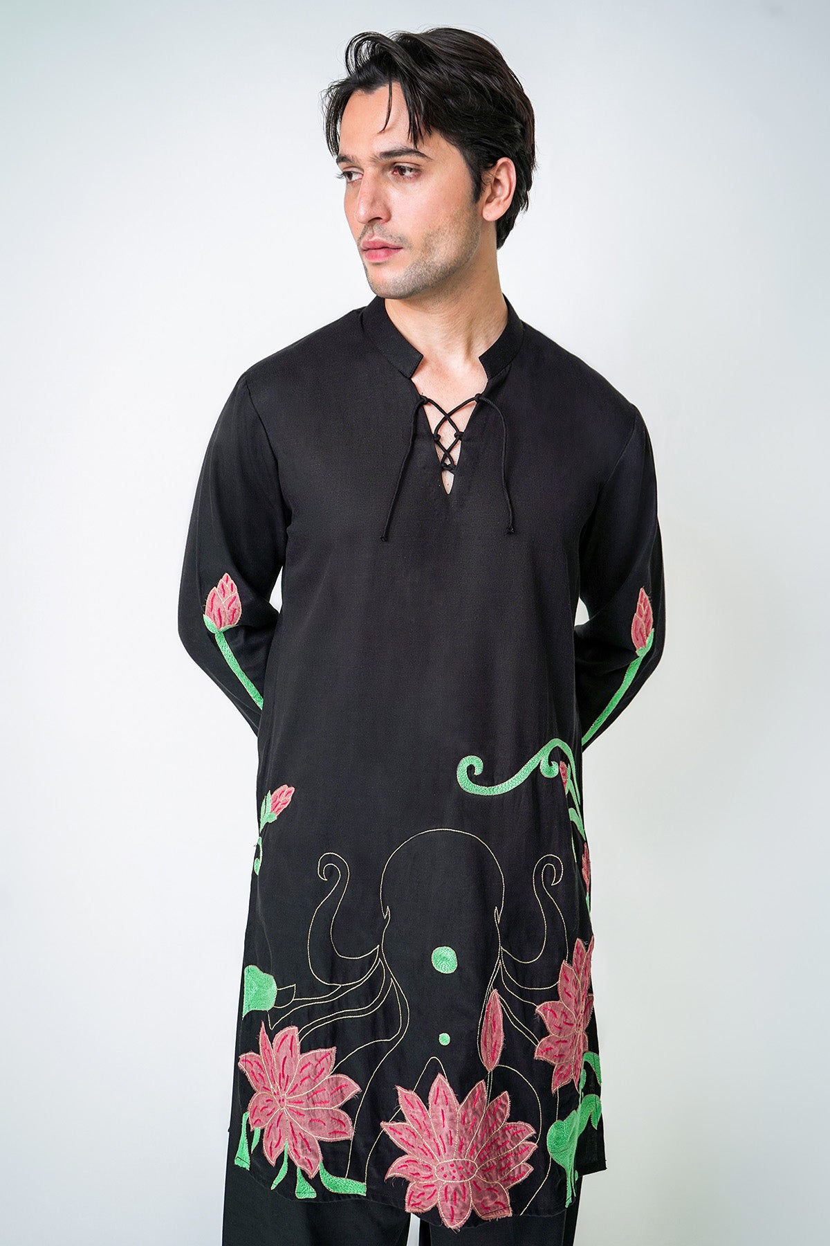 Black Irish Cotton Kurta Set