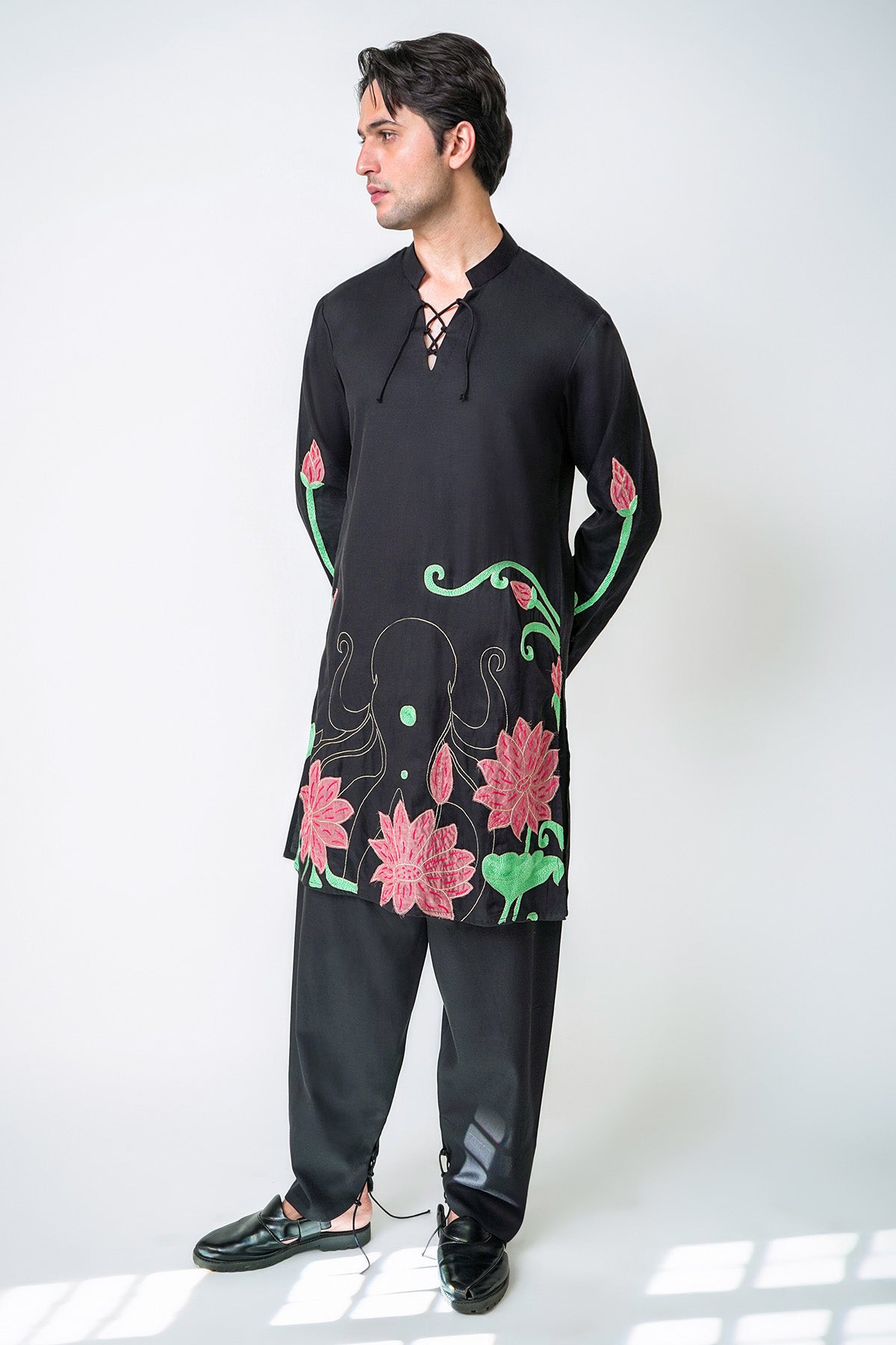 Black Irish Cotton Kurta Set