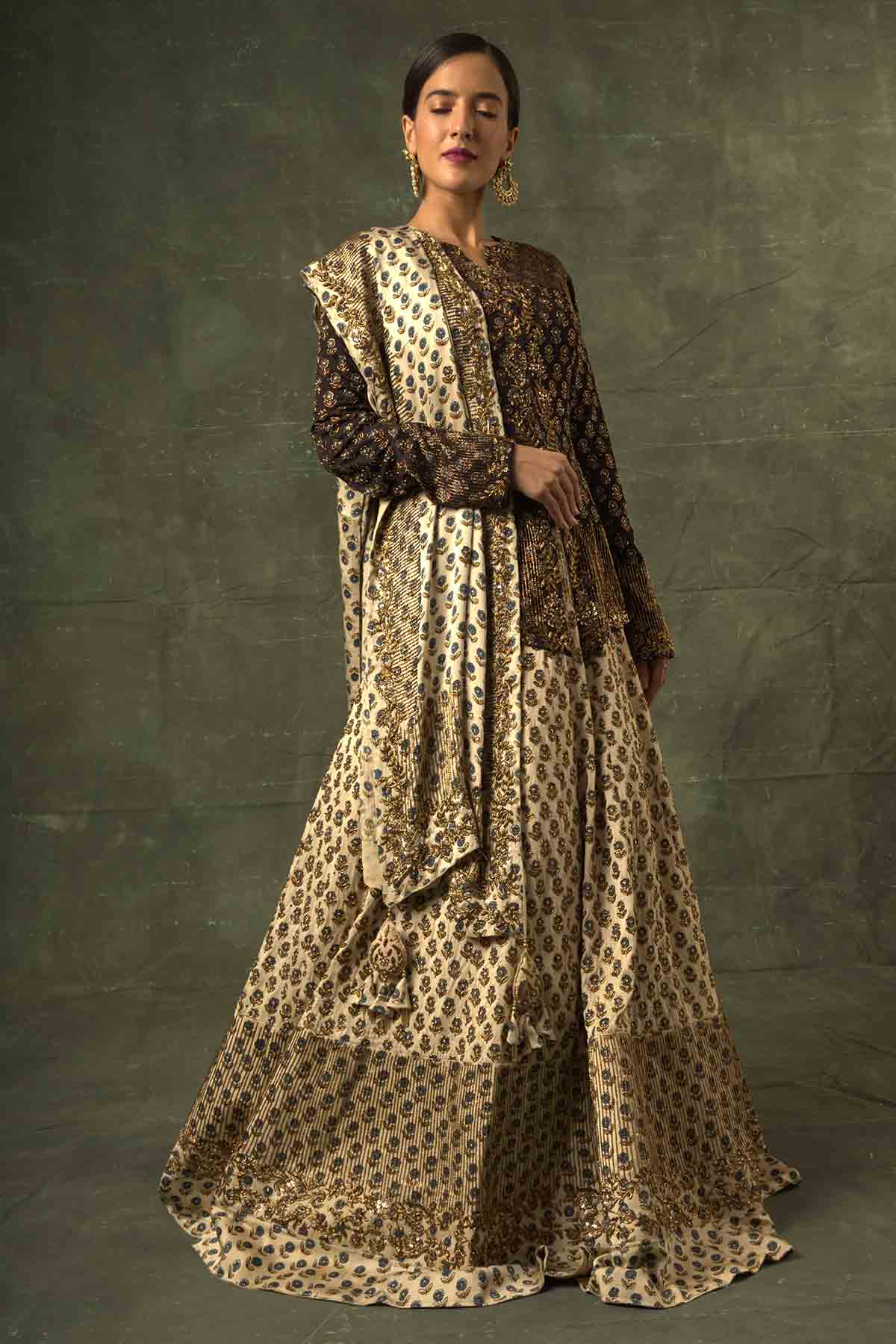 Black & Ivory Ajrakh Lehenga Set