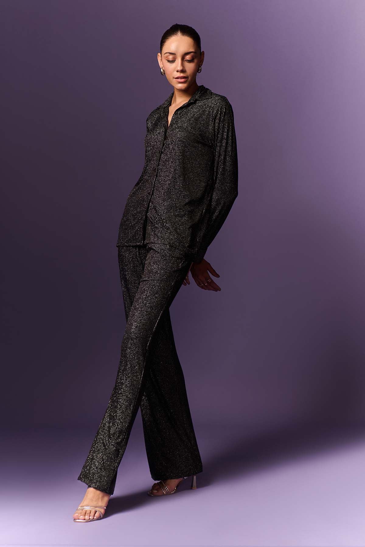 Black Jersey Shimmer Co-ord Set