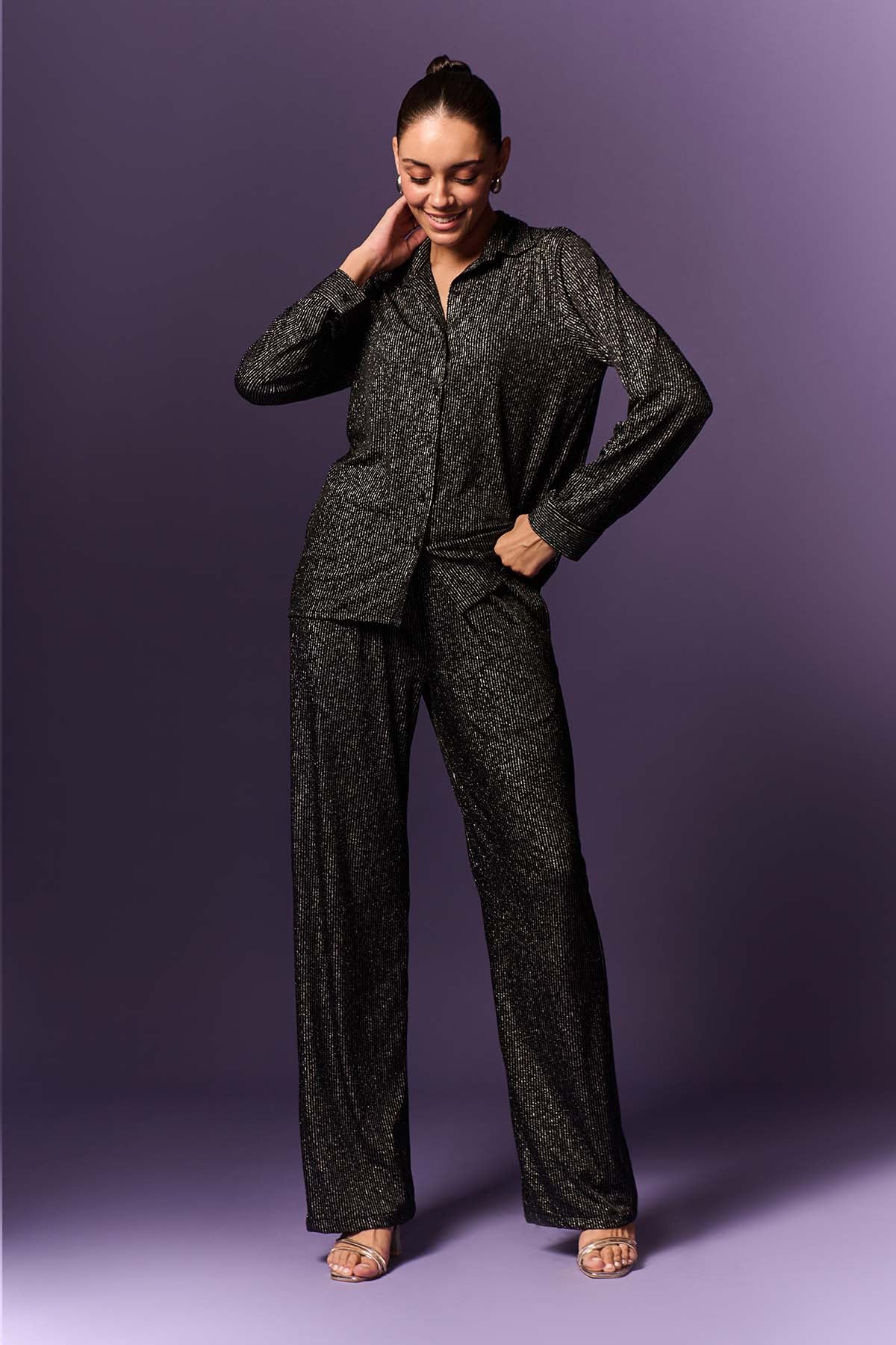 Black Jersey Shimmer Co-ord Set