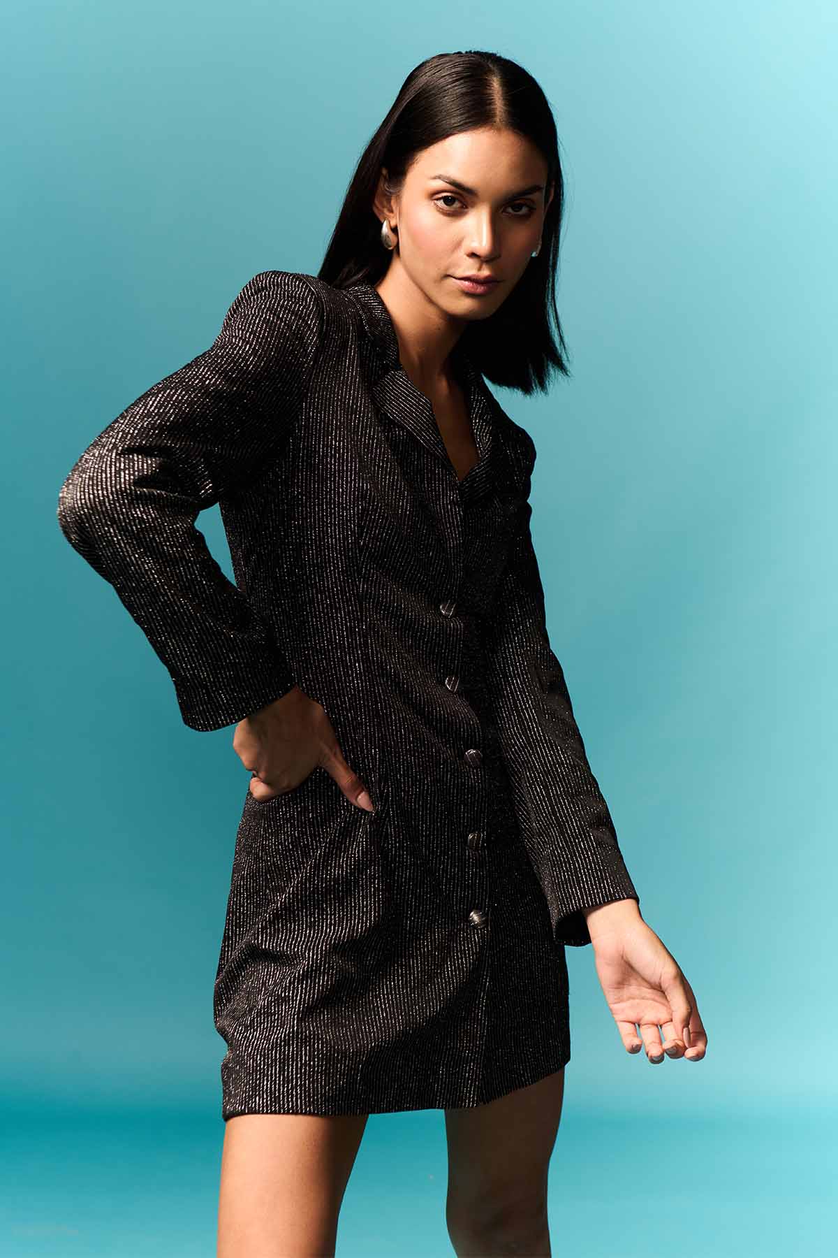 Black Jersey Shimmer Mini Dress