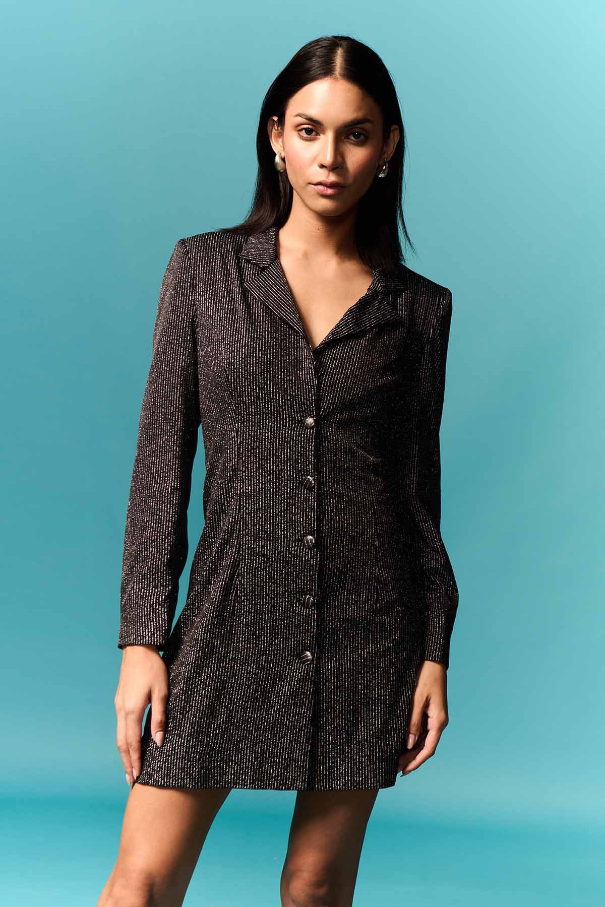 Black Jersey Shimmer Mini Dress