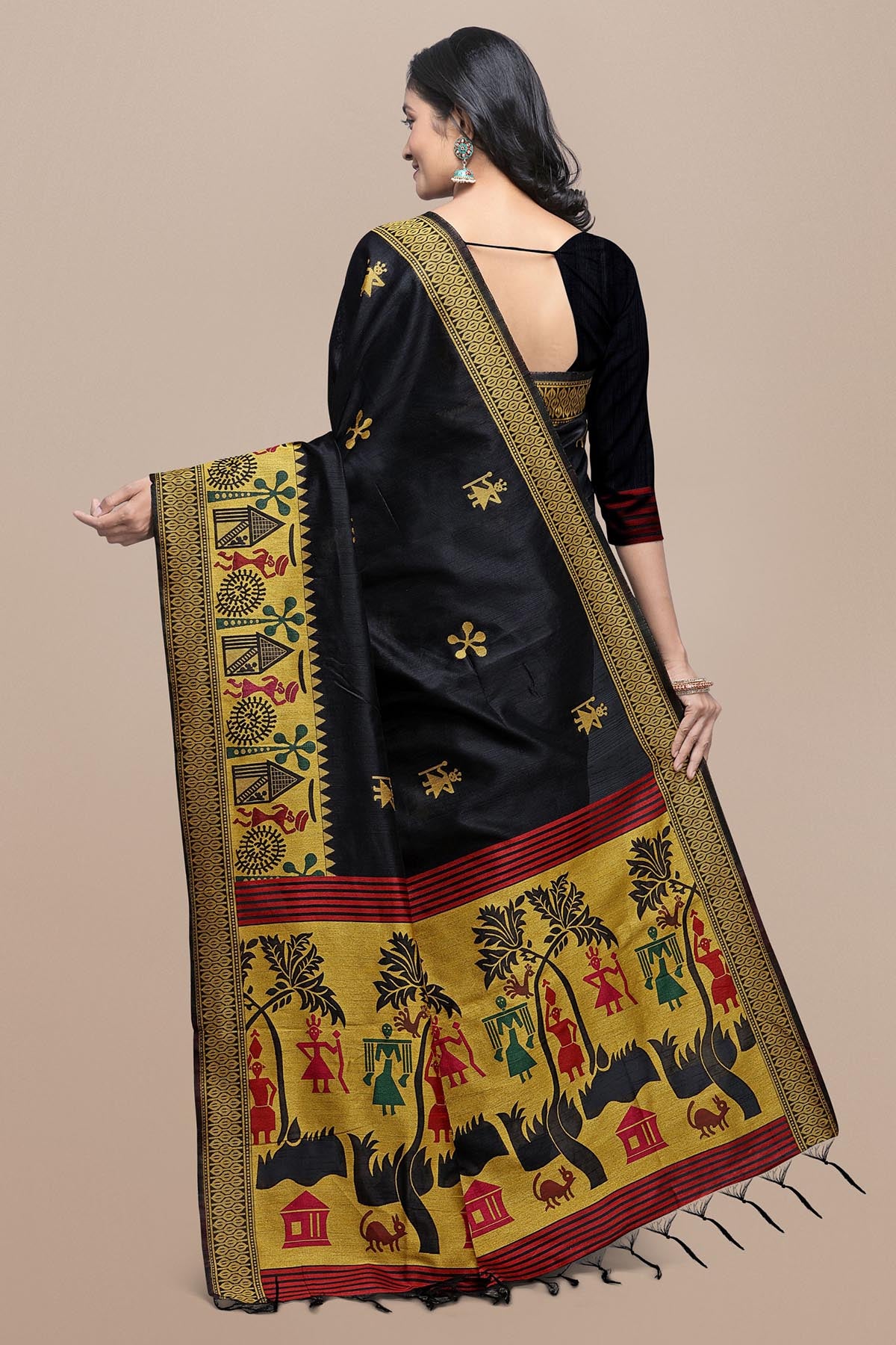 Black Kalamkari Design Saree