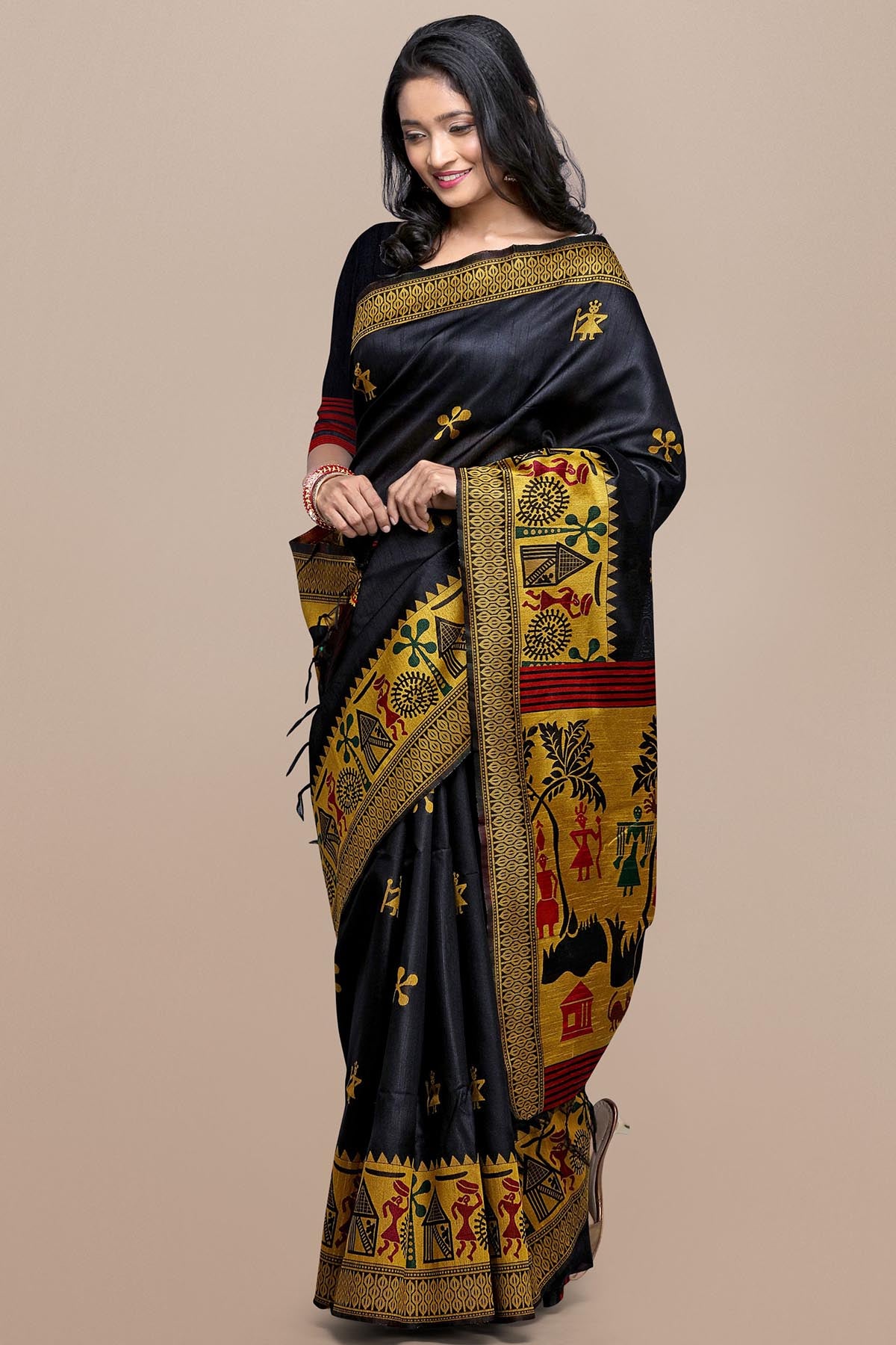 Black Kalamkari Design Saree