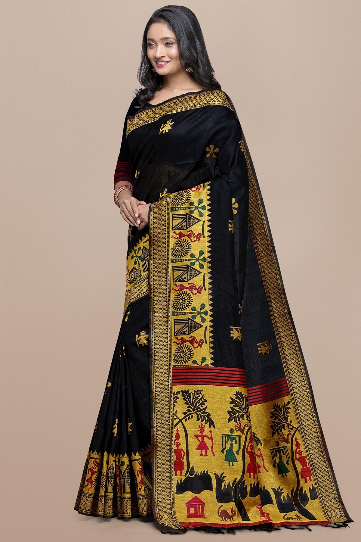 Black Kalamkari Design Saree