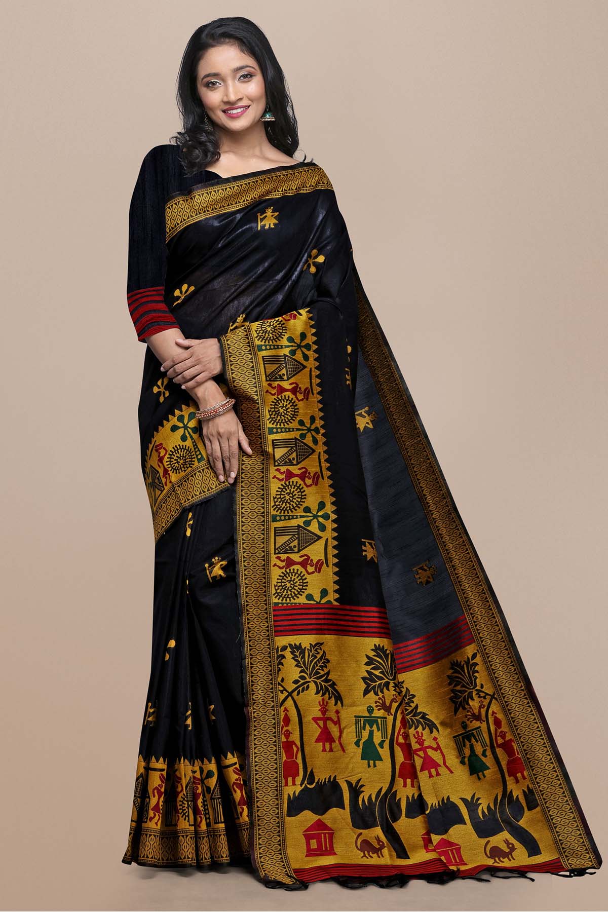 Buy Black Kalamkari Design Saree by Lili Lala for women online at ScrollnShops