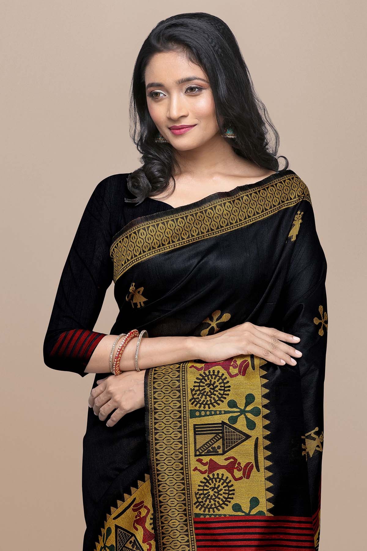 Black Kalamkari Design Saree