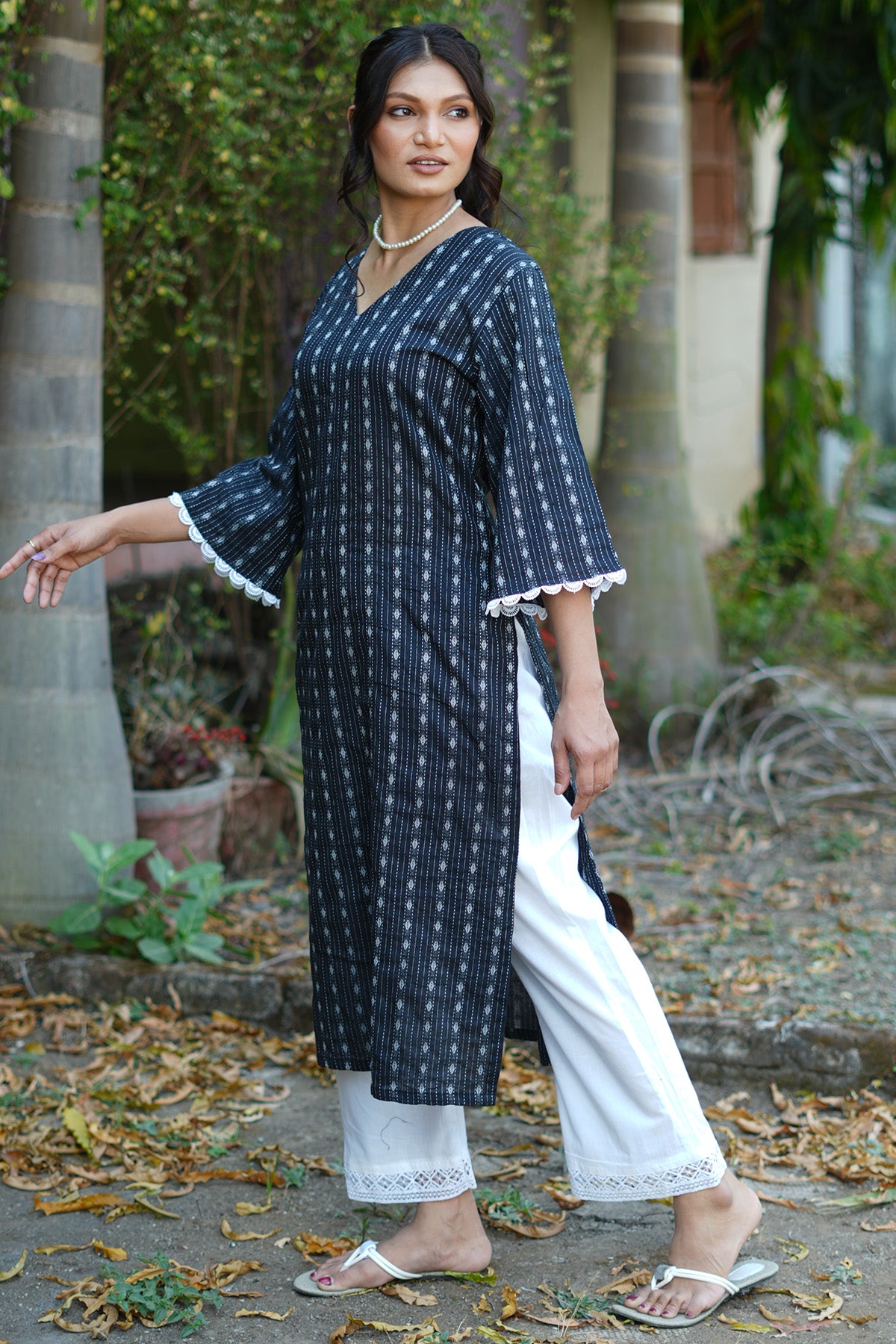Black Kantha Cotton Kurta Set