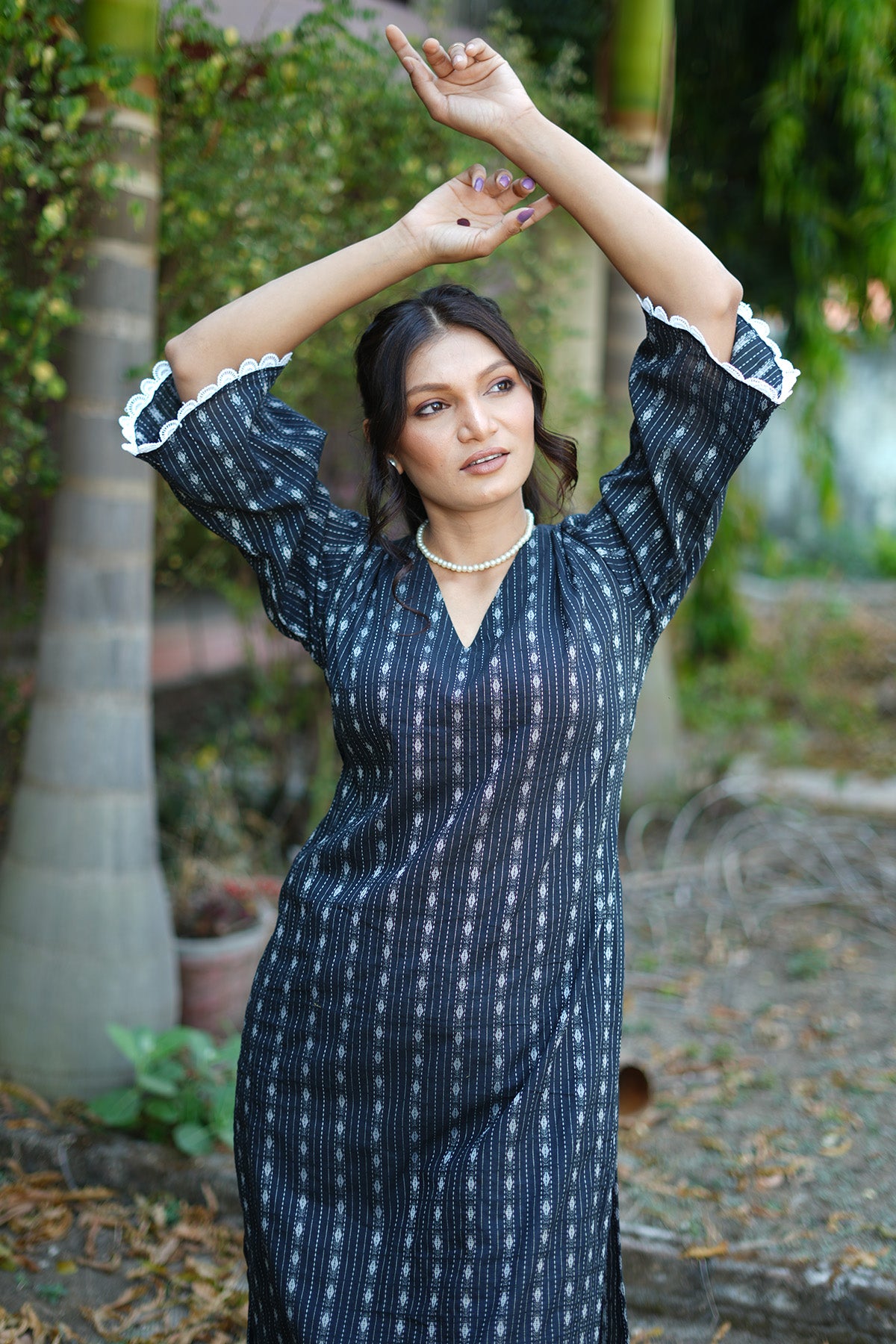 Black Kantha Cotton Kurta Set