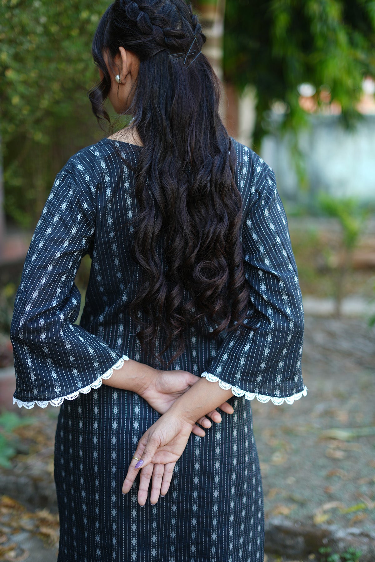 Black Kantha Cotton Kurta Set