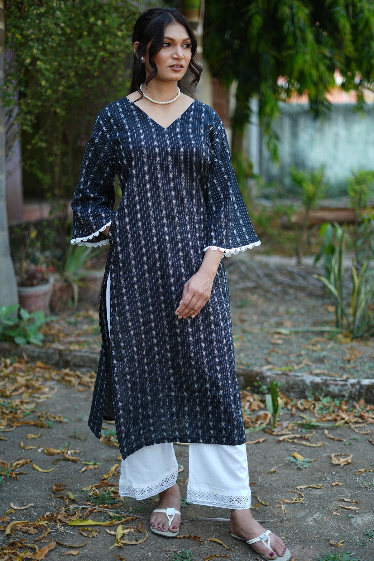 Buy Black Kantha Cotton Kurta Set for women by Charu Bhaskar online available at scrollnshops