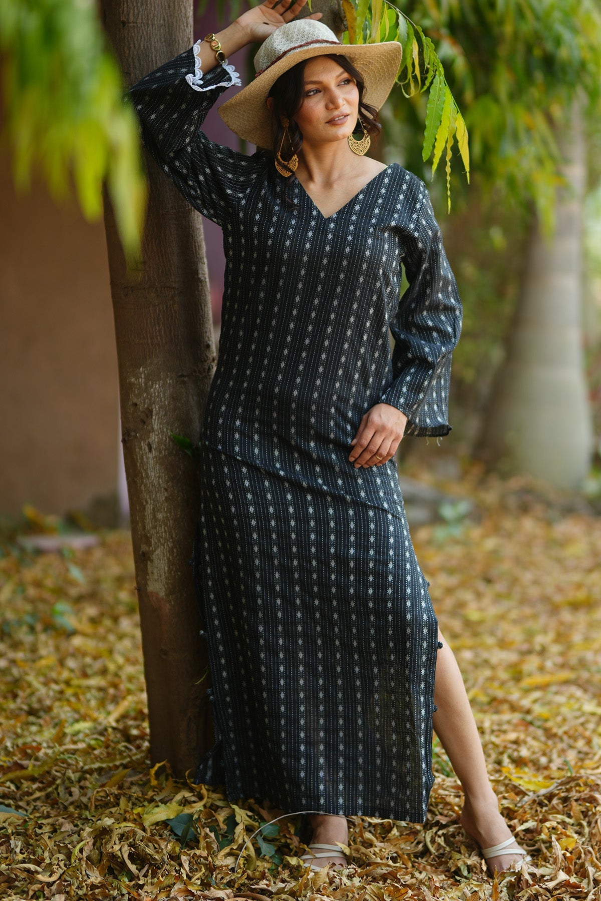 Buy Black Kantha Cotton Maxi Dress for women by Charu Bhaskar online available at scrollnshops