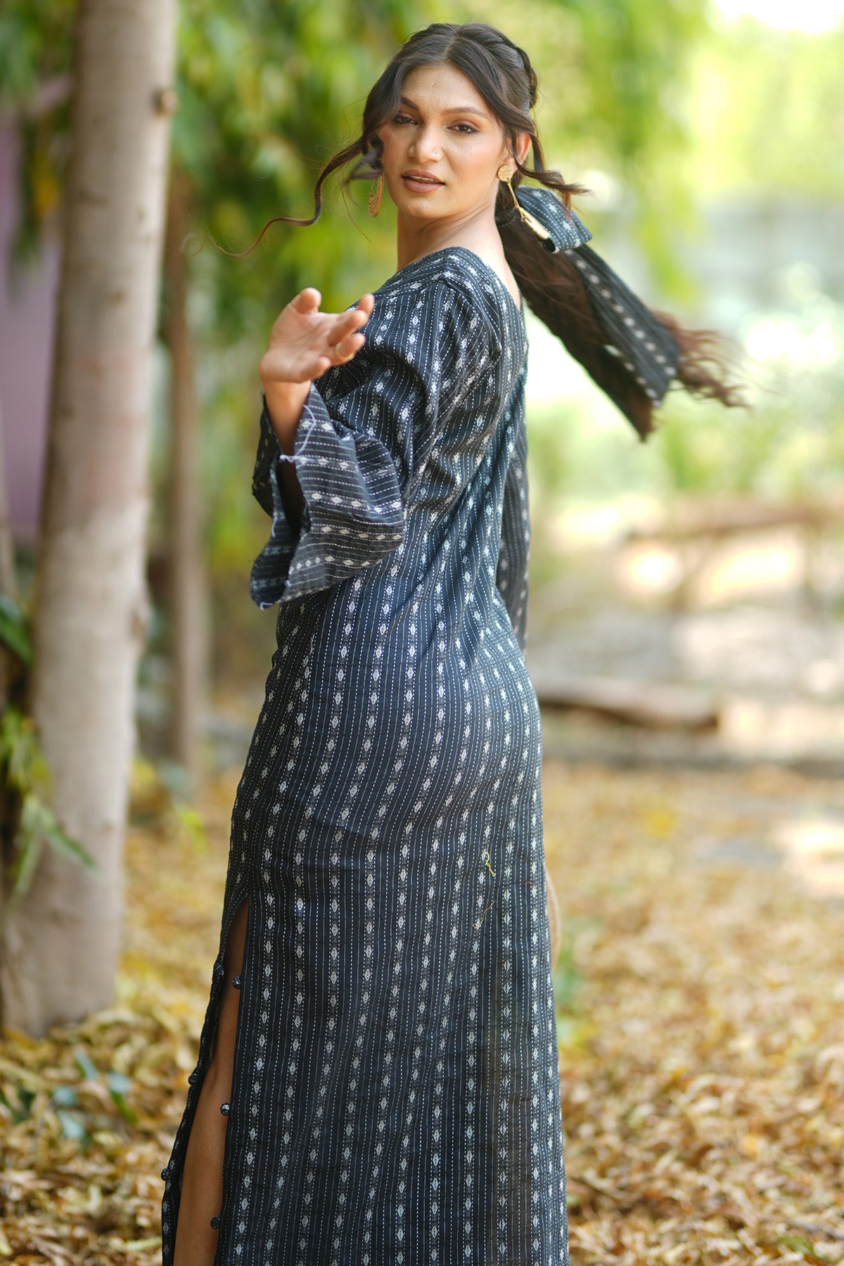 Black Kantha Cotton Maxi Dress