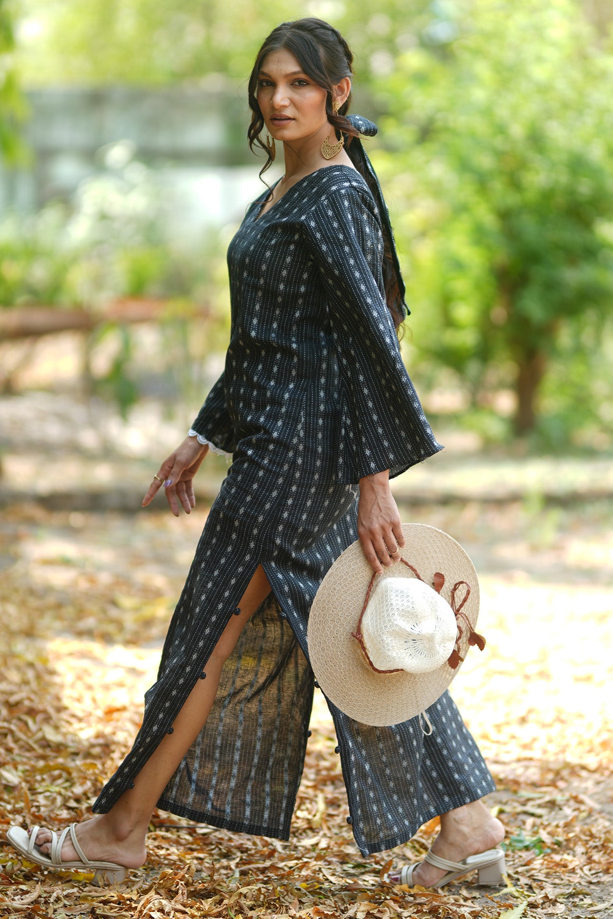 Black Kantha Cotton Maxi Dress