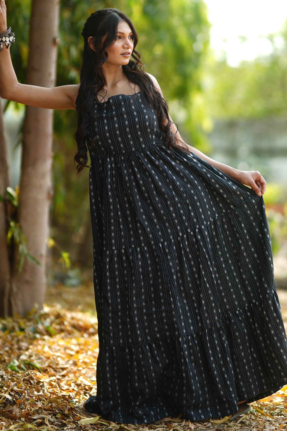 Buy Black Kantha Tiered Maxi Dress for women by Charu Bhaskar online available at scrollnshops