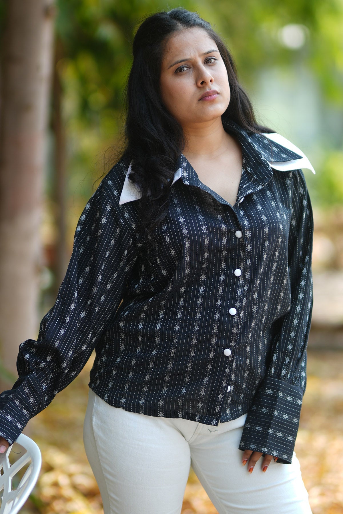 Buy Black Kantha Work Cotton Shirt for women by Charu Bhaskar online available at scrollnshops